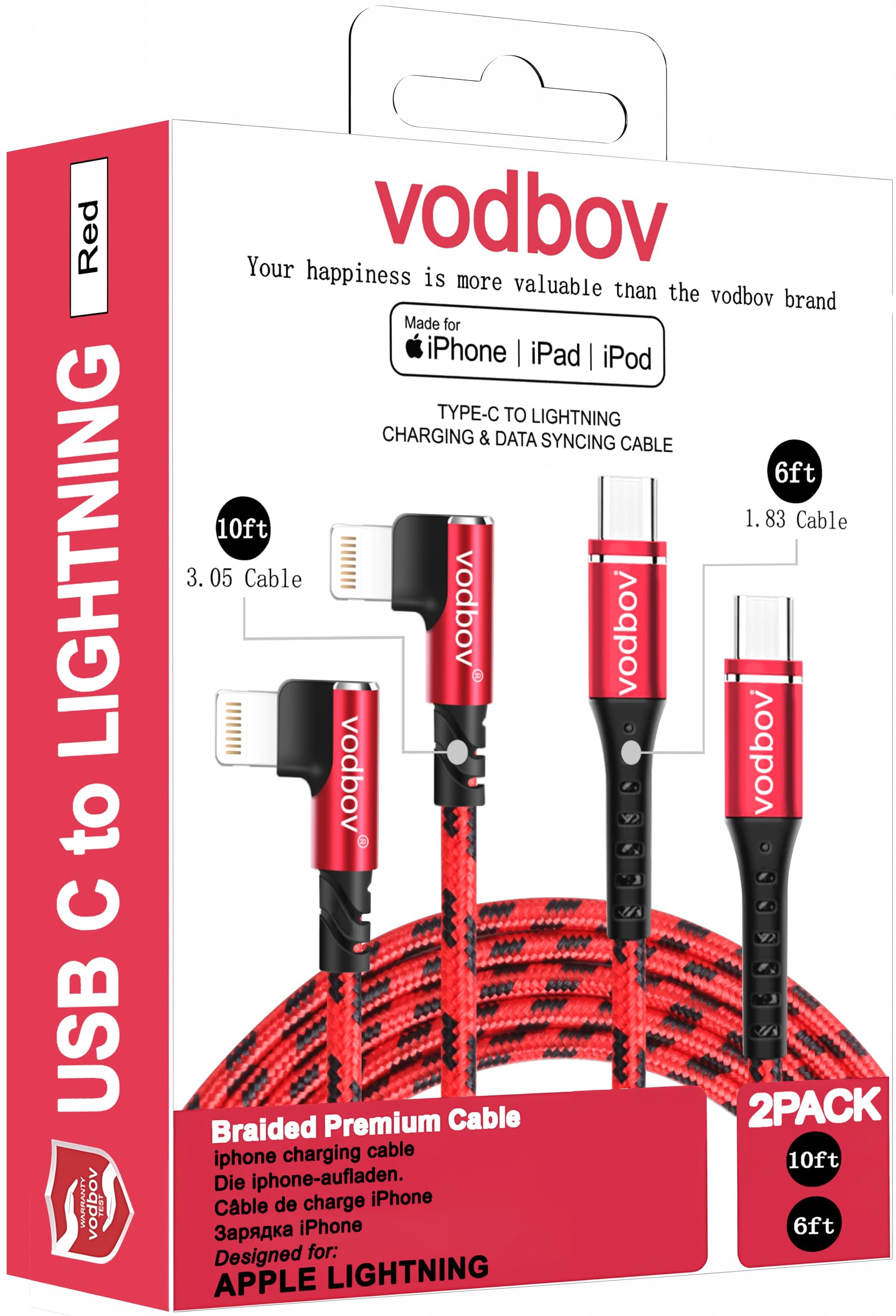 2-Pack 6ft & 10ft 90 Degree USB C to Lightning Cable - Fast Charging & Data Sync Braided Nylon Cord for iPhone 14/13/12/11/X/8, iPad Pro/Air/Mini - Durable Right Angle Charger for Bedside, Car & Travel Use (iOS Compatible)