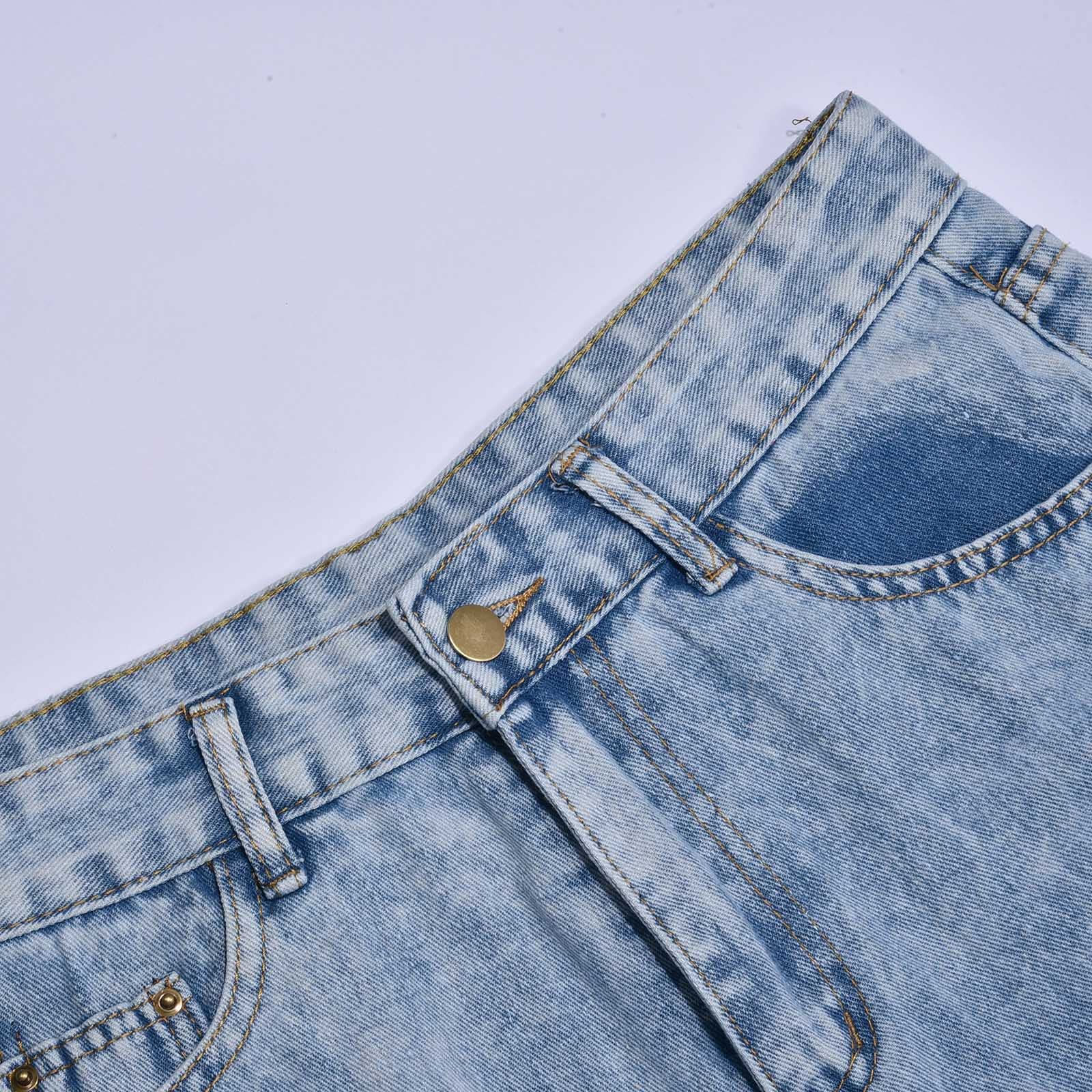 Women's Cargo Parachute Jeans - Y2K Straight Leg Denim Pants with Relaxed Fit & Multiple Pockets | Summer Casual Wear for Street Style & Outdoor Adventures