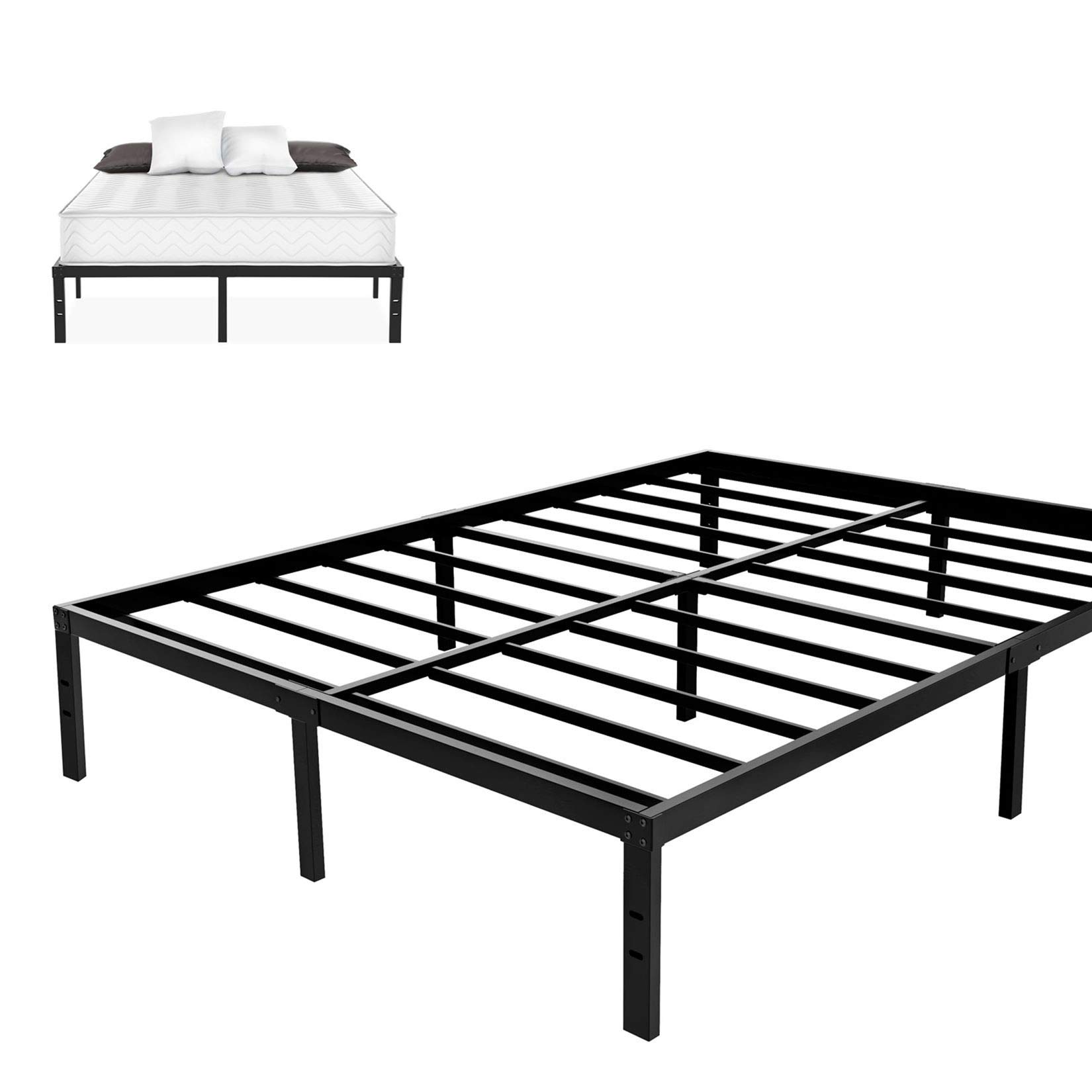Heavy Duty Full Size Platform Bed Frame with 14 Inch Mattress Foundation - 12 Inch Under Bed Storage Space, No Box Spring Needed - Sturdy Metal Frame for Bedroom, Guest Room, Dorm (Full)