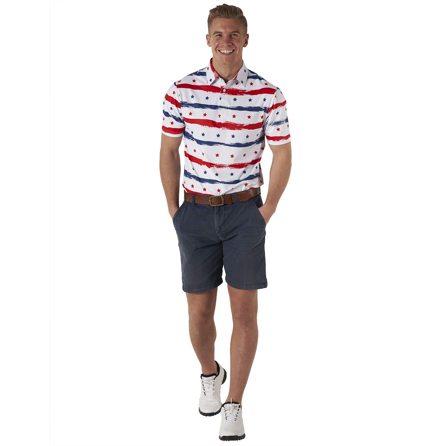 Royal & Awesome American Flag Golf Shirt - Patriotic USA Golf Polo for Men - Breathable Performance Shirt for Golfing, 4th of July & Casual Wear