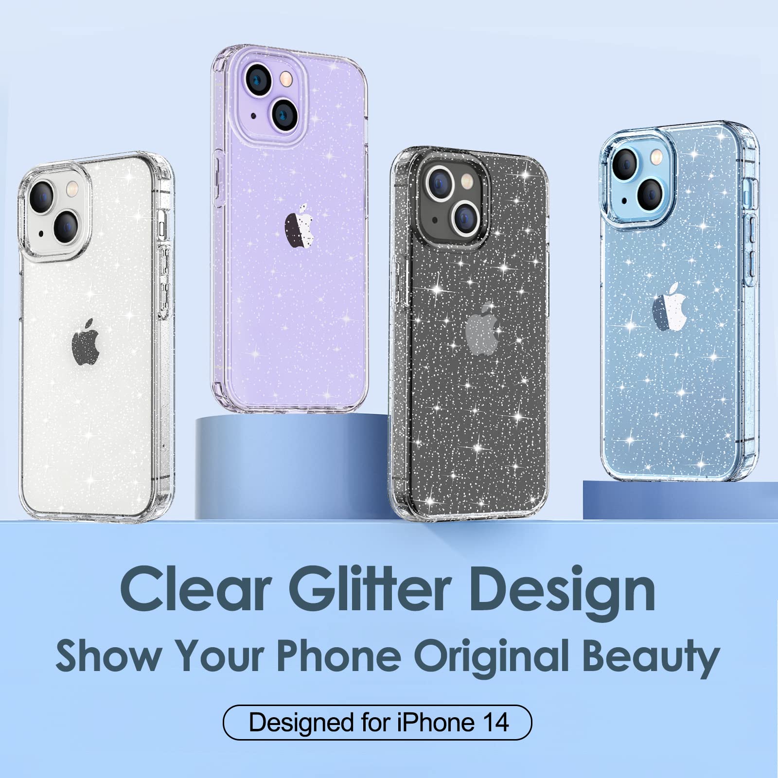 Hython Glitter Case for iPhone 14 - Sparkly Clear Bling Shockproof Protective Phone Cover | Cute Slim Fit TPU Case for Women & Girls | Anti-Scratch & Durable | Perfect for Everyday Use, Parties & Gifting