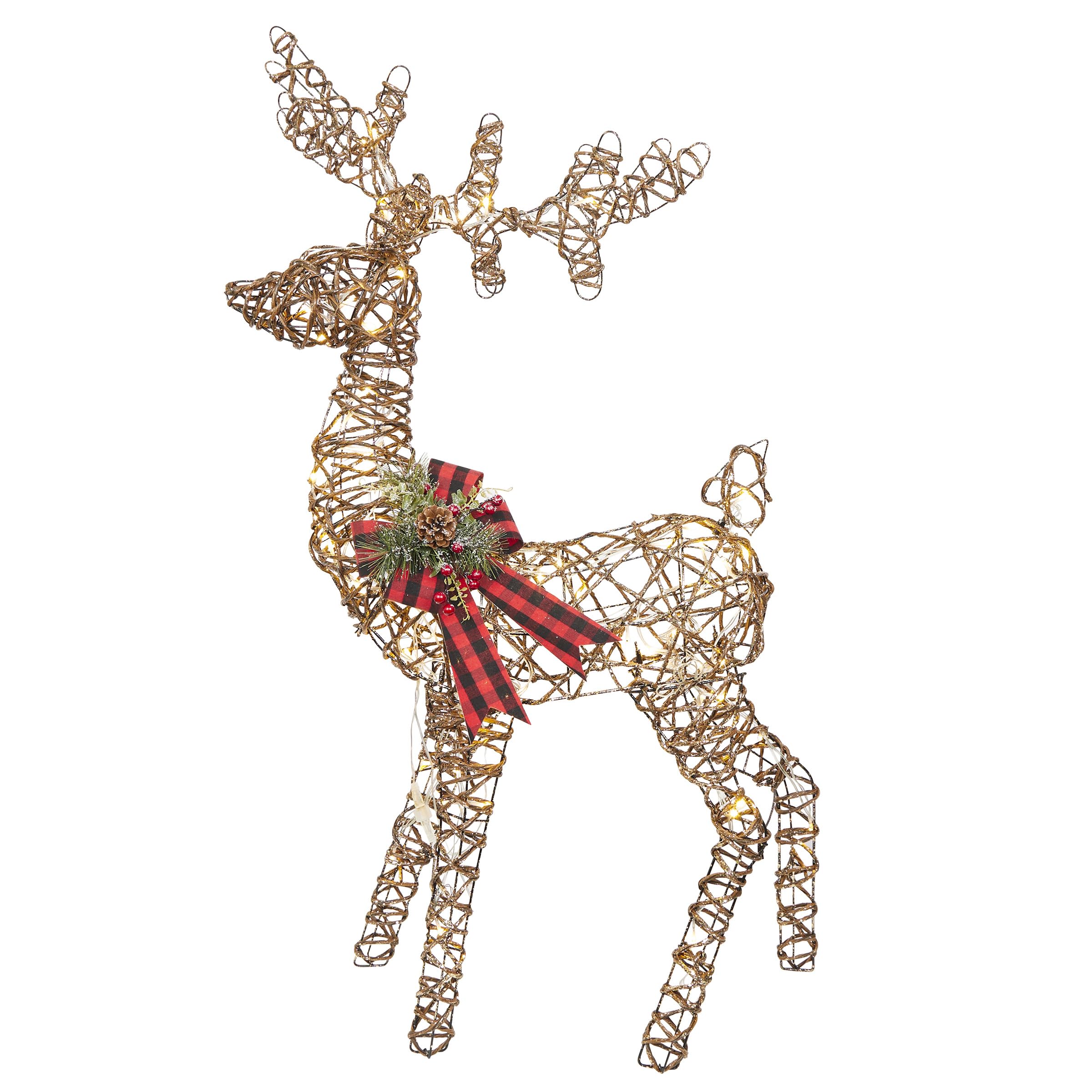 Rattan Standing Reindeer Decor with Bow & LED Lights - Christmas Home Decoration, Holiday Party Centerpiece, Festive Indoor Outdoor Decor