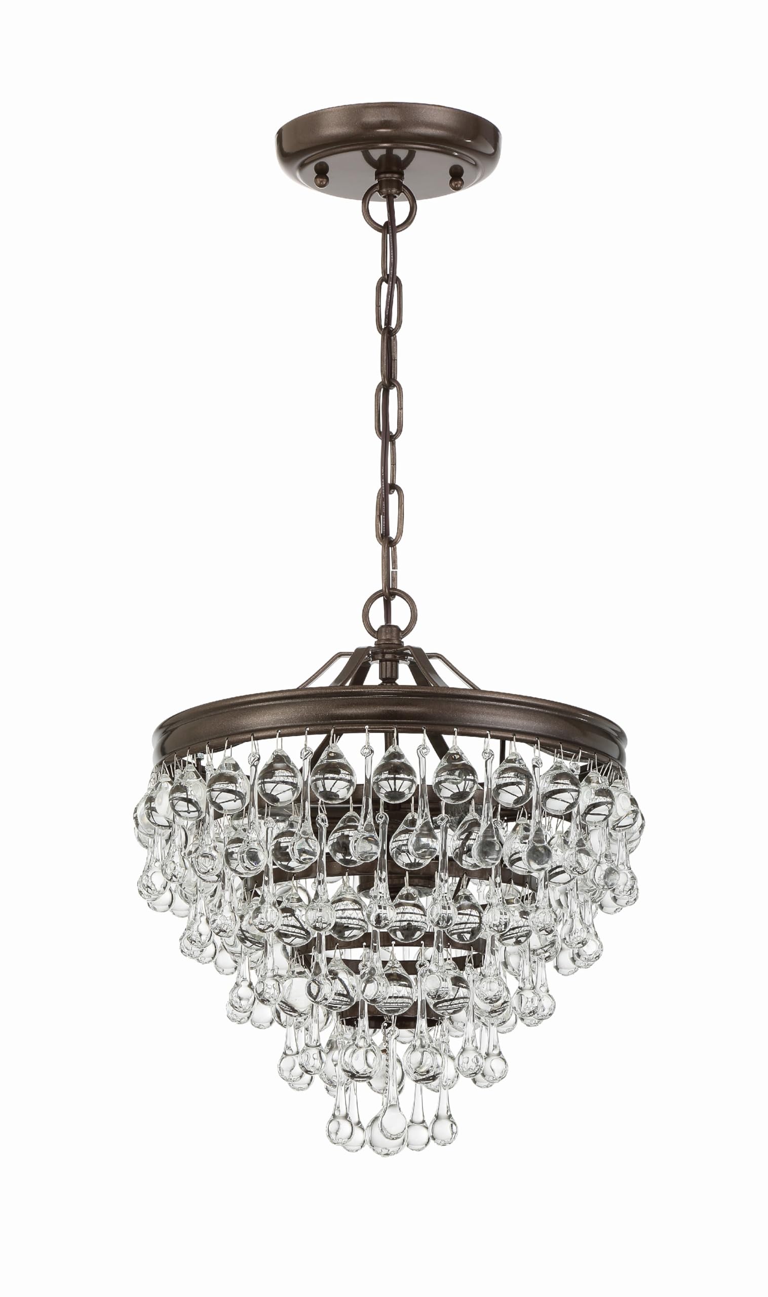 Calypso 3-Light Crystal Teardrop Mini Chandelier in Vibrant Bronze - Elegant Ceiling Lighting Fixture for Dining Room, Bedroom or Entryway