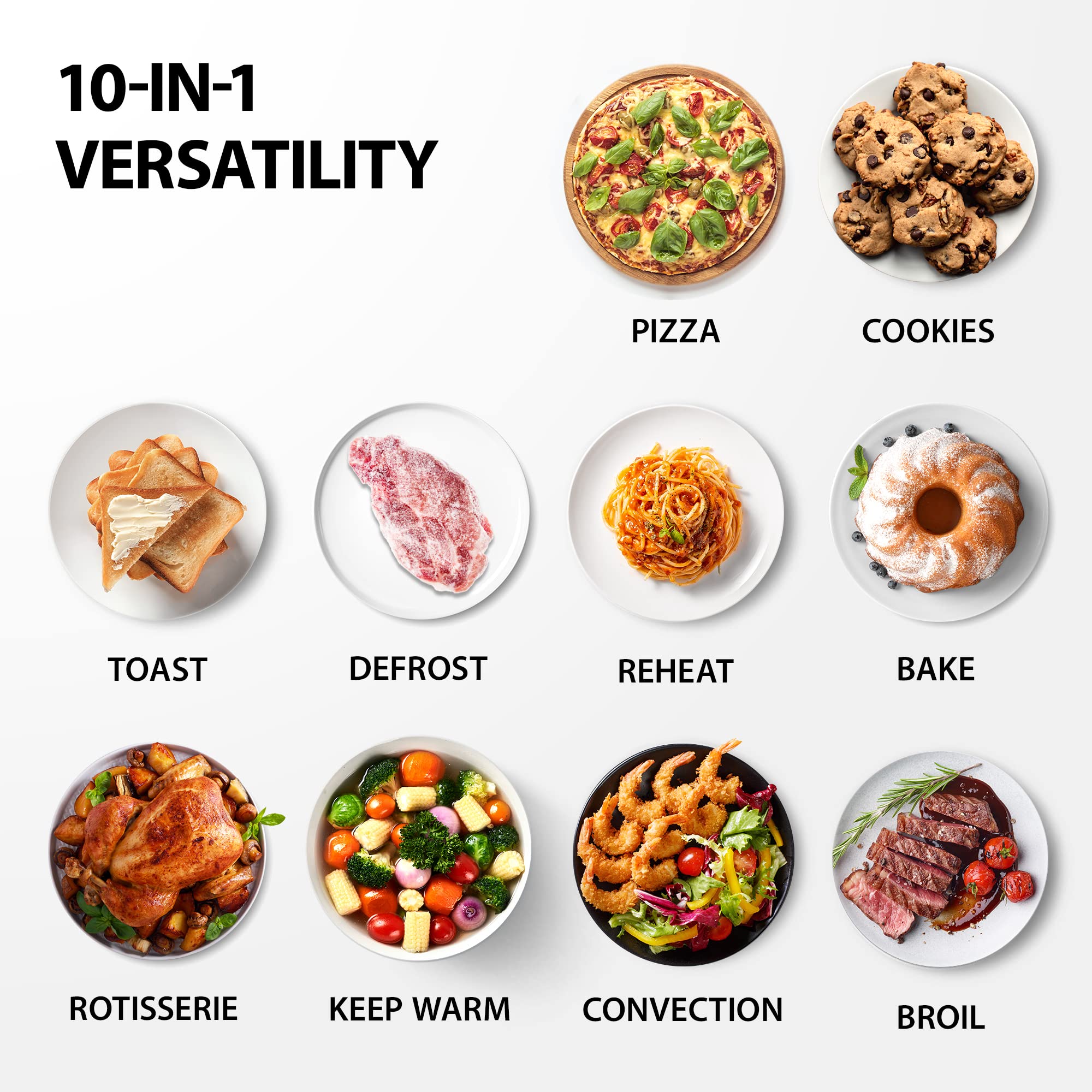 TOSHIBA AC25CEW-BS 6-Slice Convection Toaster Oven - 1500W Countertop Toaster with 10 Functions (Toast, Pizza, Rotisserie) - Black Stainless Steel with 6 Accessories - Perfect for Small Kitchens, Dorms & Quick Meals
