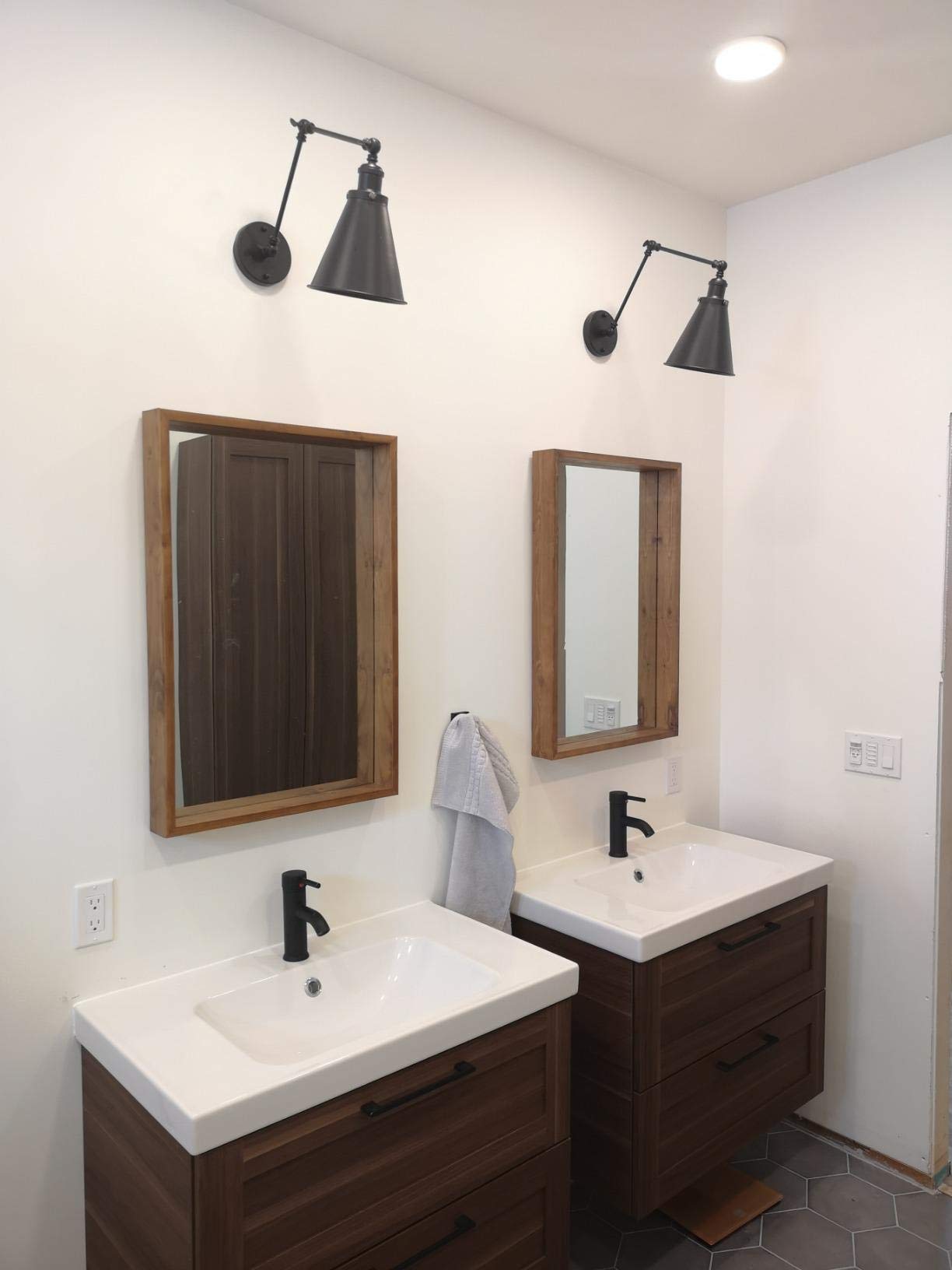 Black Industrial Wall Sconces - Adjustable Swing Arm Wall Mounted Lights, Farmhouse Style Wall Lamp with Hardwire (Set of 2) - Perfect for Living Room, Bedroom, and Hallway Lighting