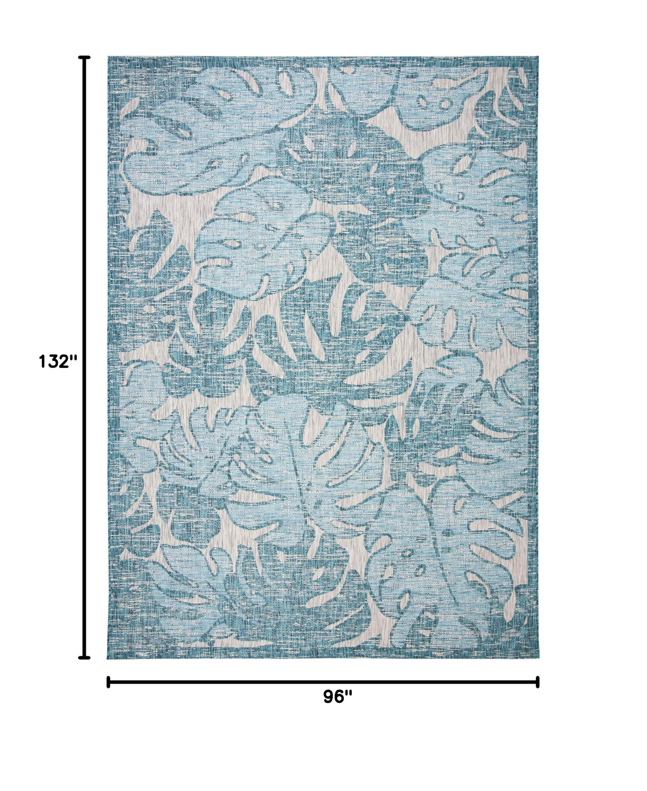 SAFAVIEH Courtyard Collection 8' x 11' Grey/Aqua Indoor Outdoor Waterproof Rug - Easy Clean, Stain Resistant Area Rug for Patio, Backyard, Mudroom, Deck & Poolside (CY8560)
