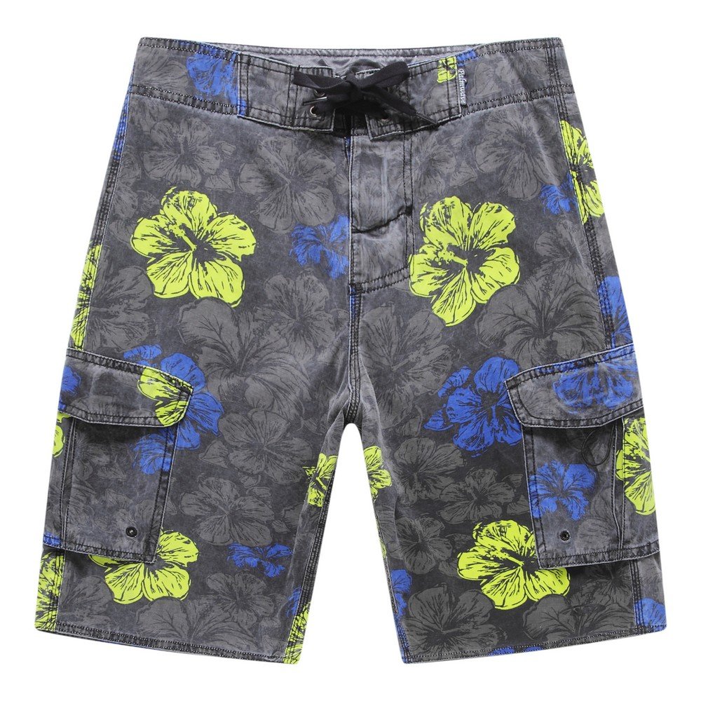 Vintage Black Floral Men's Swim Trunks with Pockets - Quick Dry Board Shorts for Beach, Pool, Surfing & Summer Outdoor Activities