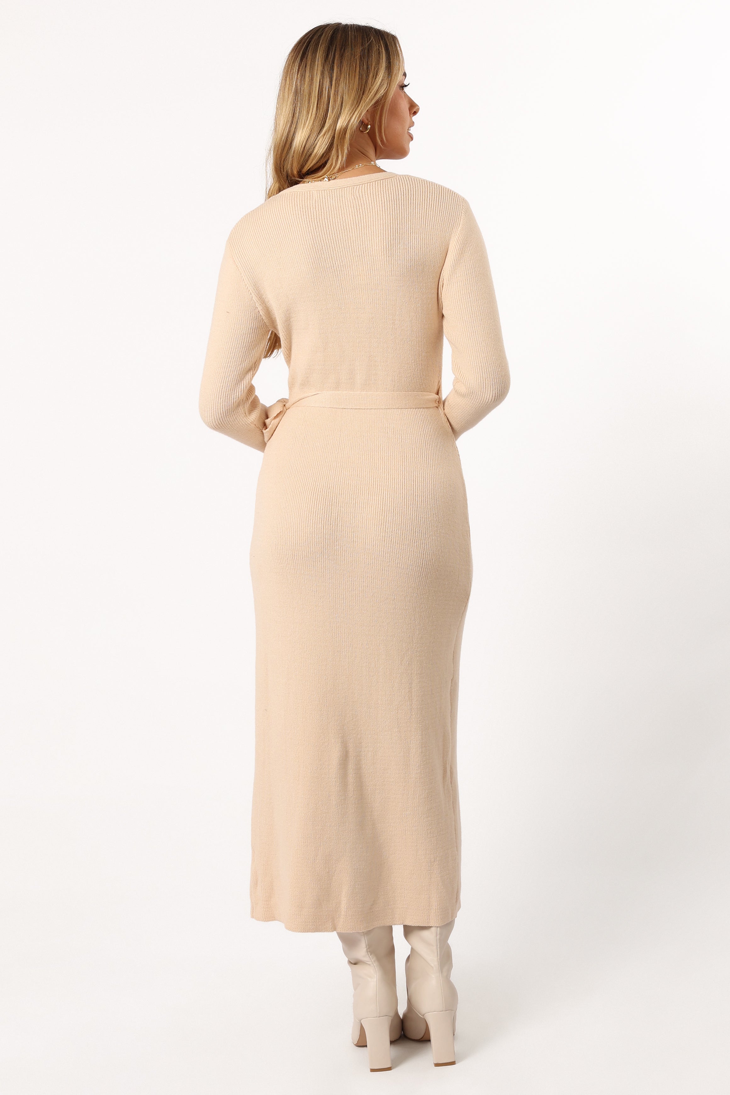 Kellan Wrap Midi Dress for Women - Elegant Beige Flowy Summer Dress | Perfect for Beach, Wedding & Casual Outings