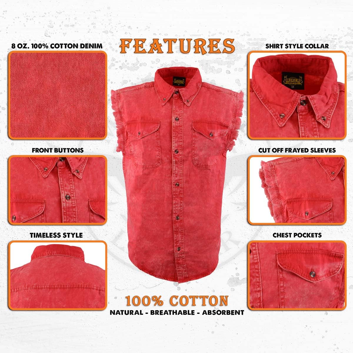Milwaukee Leather MDM11681.151 Men's Red & Beige Sleeveless Shirt | Breathable Summer Top for Casual Wear & Outdoor Activities