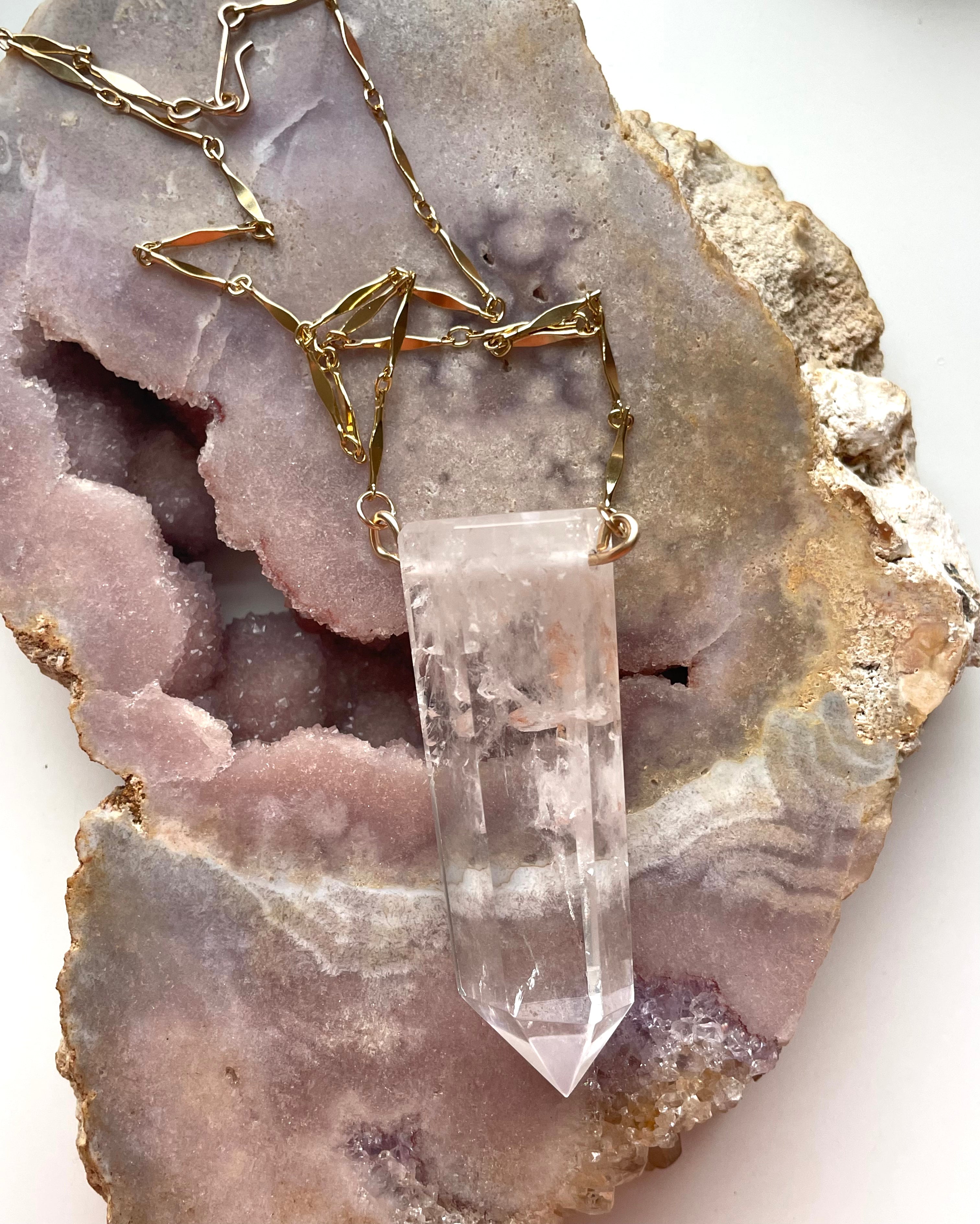 Extra Large Chunky Clear Quartz Tower Necklace - 14kt Gold Filled Pendant for Women | Healing Crystal Jewelry for Meditation, Yoga & Spiritual Gifts