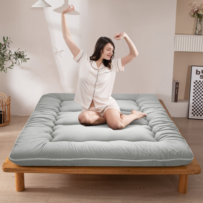 MAXYOYO 6-Inch Extra Thick Japanese Floor Futon Mattress - Premium Comfort for Small Spaces, Guest Rooms & Studio Apartments - Breathable Grey Sofa Bed Mattress for Sleeping, Lounging & Meditation