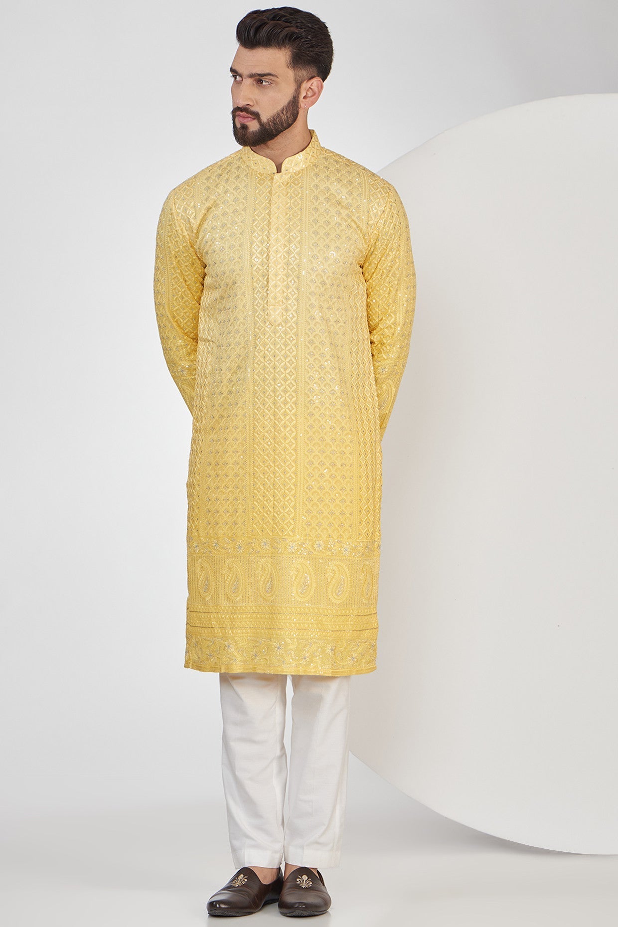 Light Yellow Ombre Shaded Chikankari Kurta for Women - Traditional Indian Embroidered Tunic Top - Perfect for Festivals, Weddings & Casual Wear