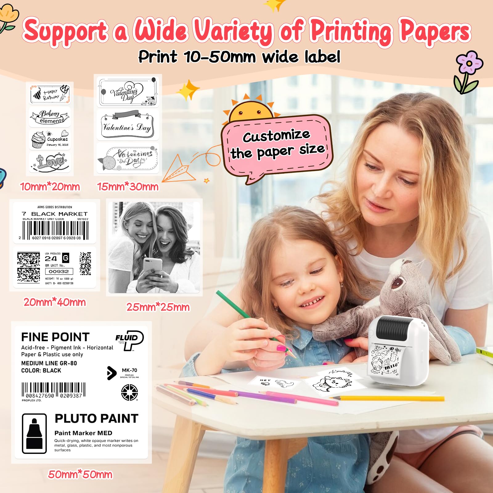 Bluetooth Wireless Label Maker Machine for iOS & Android - Inkless Mini Sticker Printer with 5 Rolls Tapes, Portable Thermal Printer for DIY, Kids, School & Office Organization | Perfect for Home, Classroom & Small Business Labeling