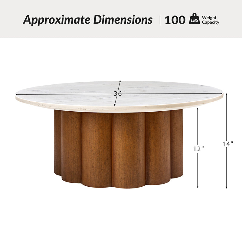 Kemina Modern Marble Coffee Table - Round White Marble Top Living Room Furniture for Home Decor & Small Spaces