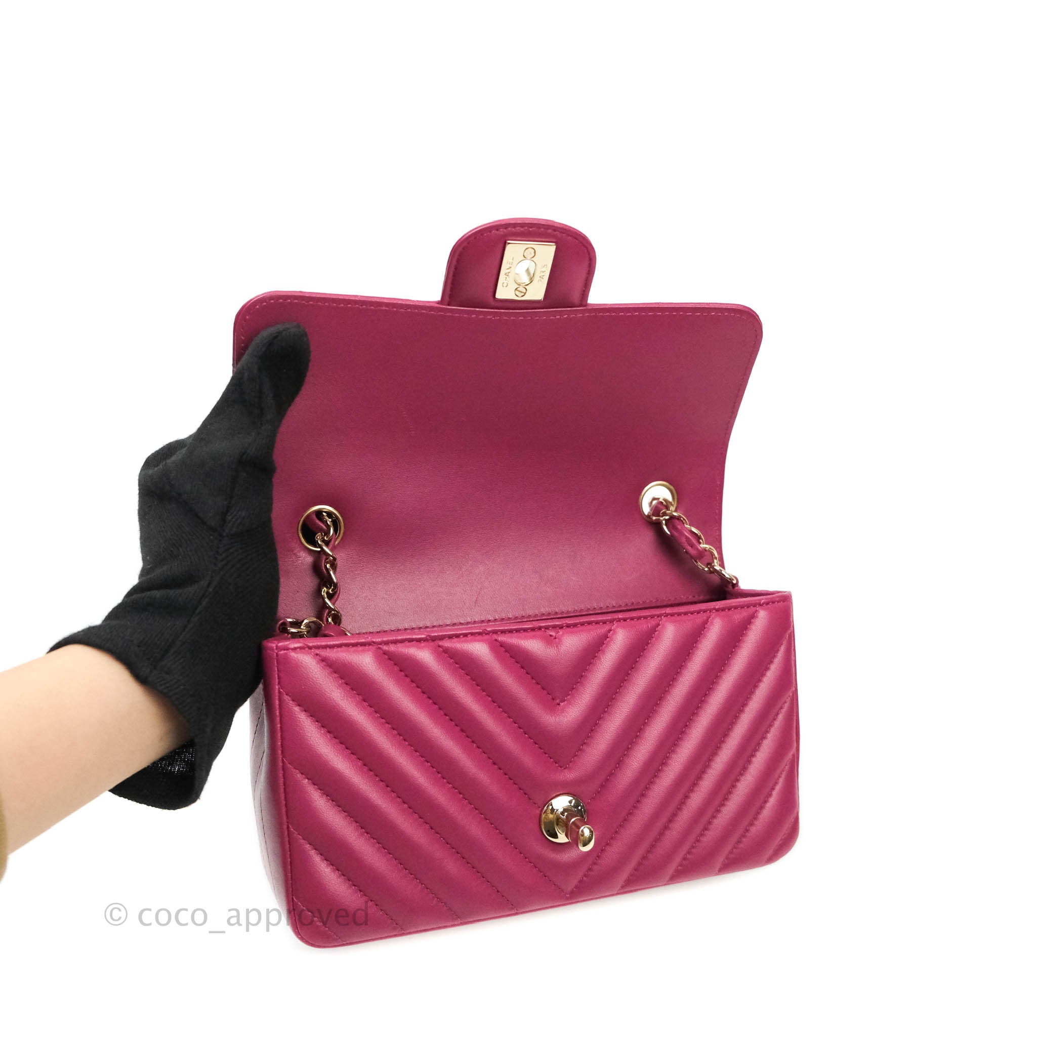 Chanel Chevron Mini Rectangular Lambskin Flap Bag in Dark Pink with Gold Hardware - Perfect for Evening Events & Luxury Fashion Accessories