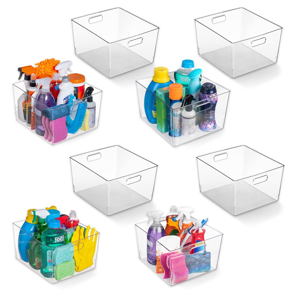 ClearSpace XL 8-Pack Clear Plastic Storage Bins for Kitchen Pantry Organization | Stackable Fridge Organizer & Cabinet Storage Containers | Perfect for Food, Spices, and Household Item Storage