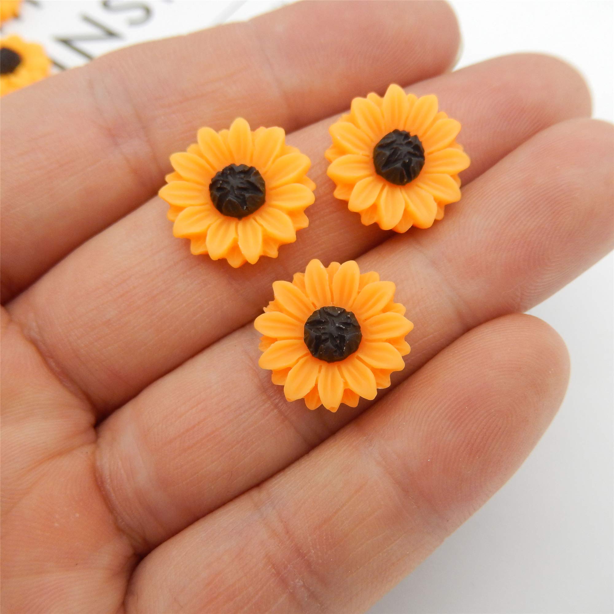 50-Pack Mini Sunflower Resin Flat Back Cabochons - 16mm DIY Scrapbooking Embellishments for Crafts, Jewelry Making, Phone Case Decor & Home Decor - Perfect for DIY Projects, Scrapbooking, Card Making and Gift Embellishments