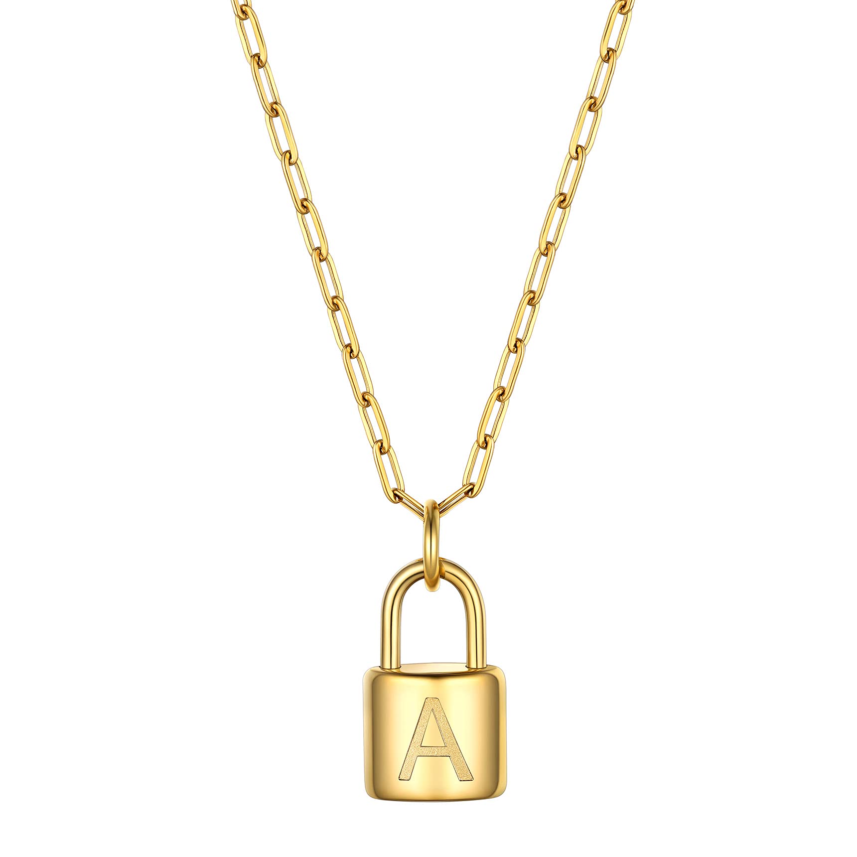 Dainty Initial Necklace for Women - Hypoallergenic Stainless Steel & Gold Paperclip Chain with Padlock Pendant - Minimalist Layered Jewelry Gift for Her - Perfect for Everyday Wear, Date Nights, and Special Occasions
