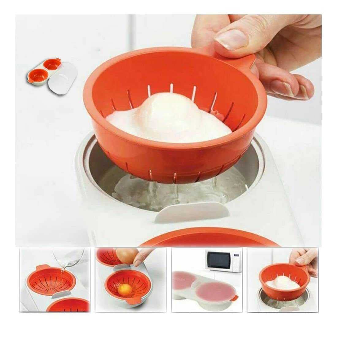 Yonatues 2-Cavity Microwave Egg Poacher - Food Grade Double Cup Egg Boiler, BPA-Free Microwave Egg Cooker for Perfect Poached Eggs - Orange Kitchen Cooking Tool for Breakfast, Meal Prep & Keto Diet