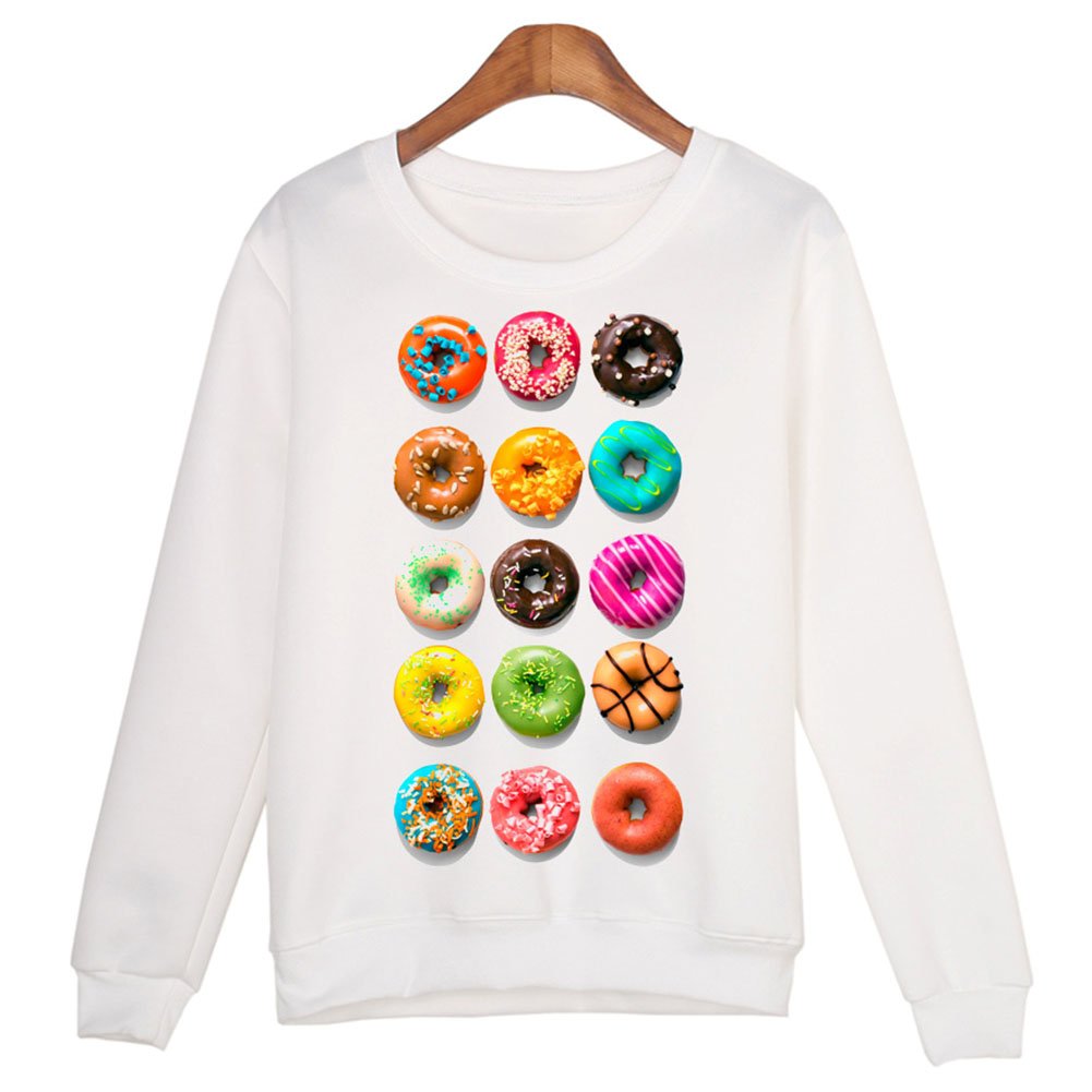 Women's Donut Print Long Sleeve Sweatshirt - Cute Catamaran Graphic Hoodie for Coffee Lovers & Sweet Treat Enthusiasts - Perfect for Casual Outings, Coffee Dates & Cozy Fall Fashion
