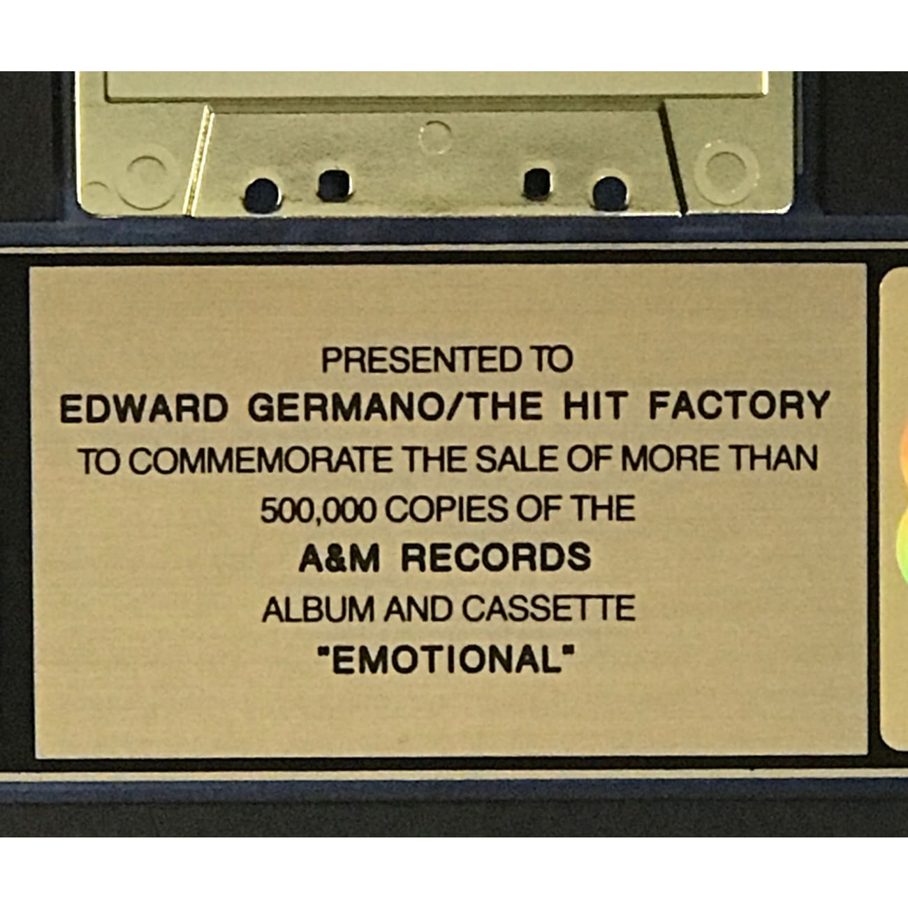 Jeffrey Osborne Emotional RIAA Gold Album Award - Certified Gold Record for Music Collectors & Fans - Perfect for Display in Home, Office, or Music Studio