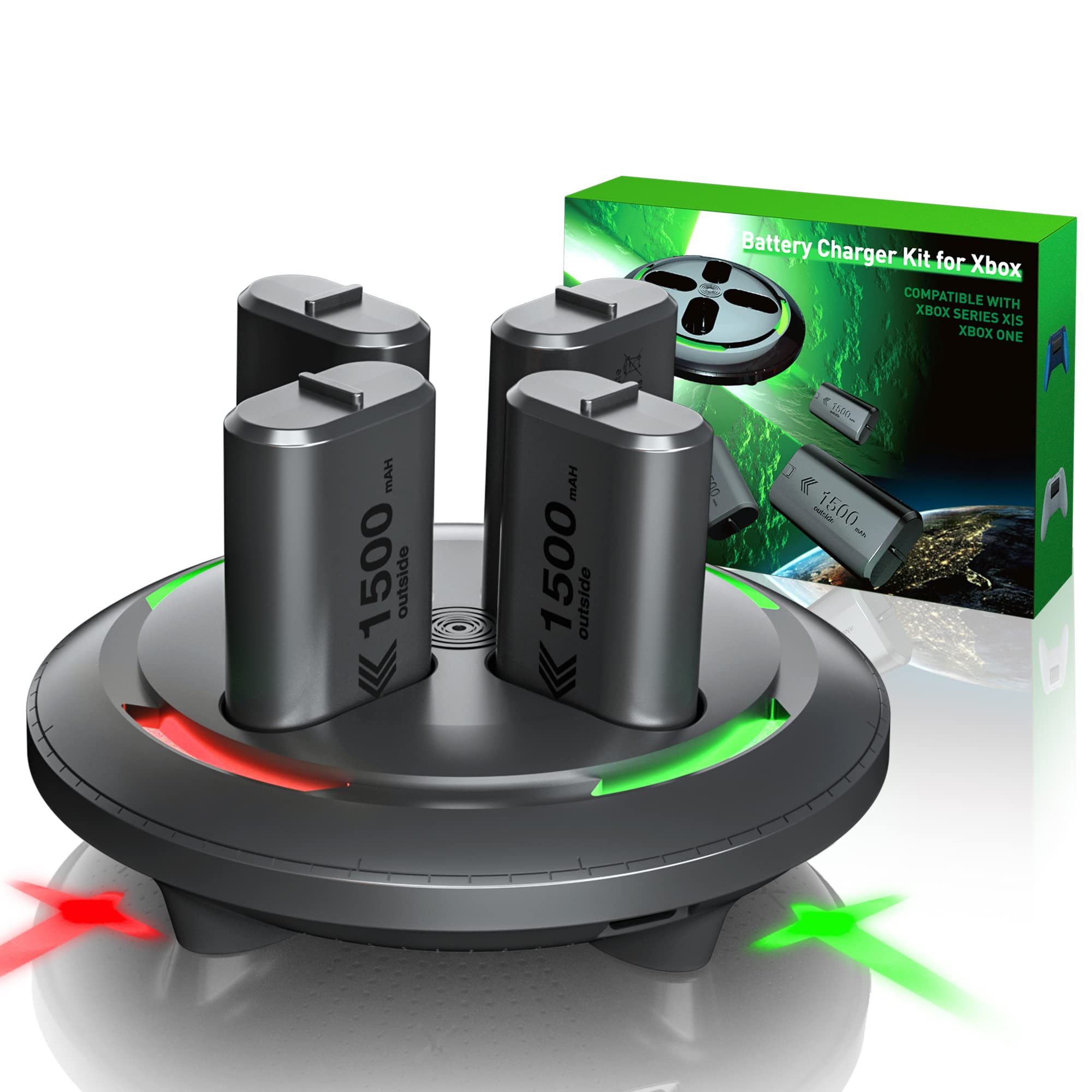 Xbox Rechargeable Battery Pack & Charger - 4 Pack 1500mAh Battery for Xbox One/Xbox Series X|S/Elite Controllers | Fast Charging | Gaming Accessories | Perfect for Long Gaming Sessions & Multiplayer Gaming