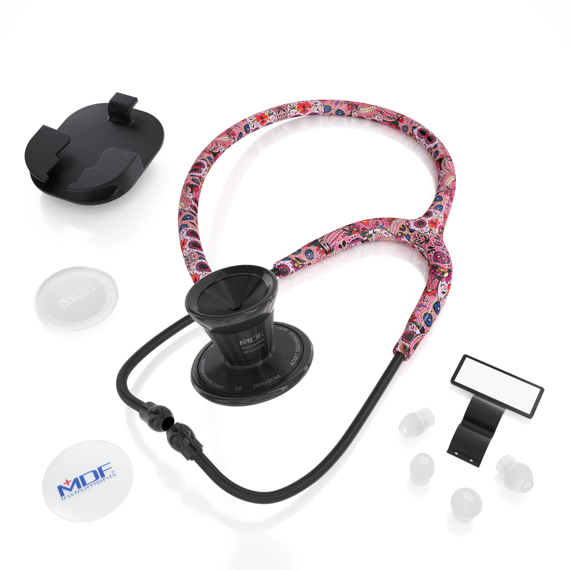 ProCardial® Titanium Cardiology Stethoscope - Professional Medical Stethoscope for Doctors & Nurses, Sugar Skull/Blackout Design - Ideal for Cardiac Exams, Physical Assessments & Clinical Use