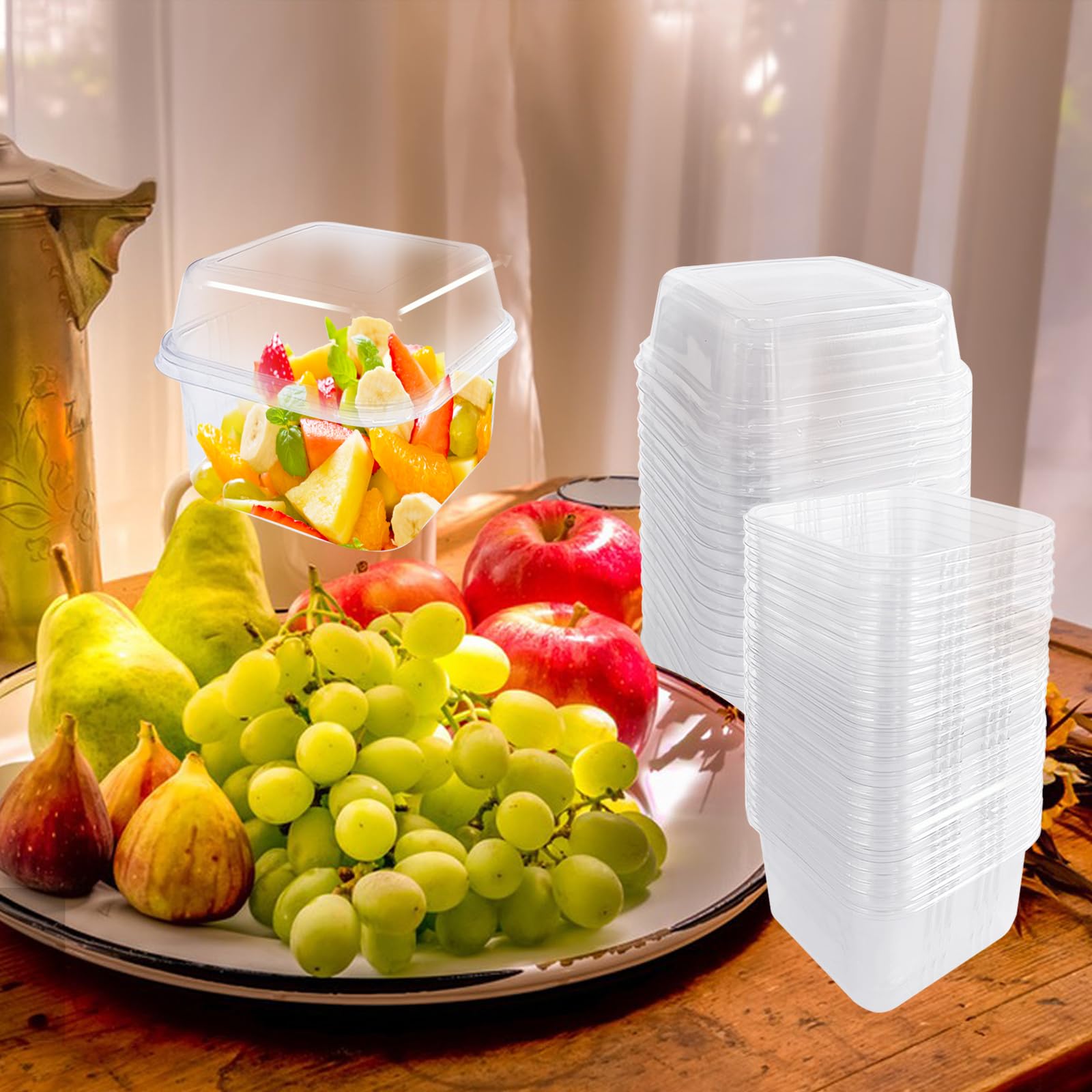 100pcs 8oz Plastic Dessert Cups with Lids and Spoons - Disposable Square Parfait Containers for Party, Mousse, Yogurt, Pudding, Snacks & Fruits - Perfect for Catering, Picnics, and Home Dessert Serving (50 Sets)
