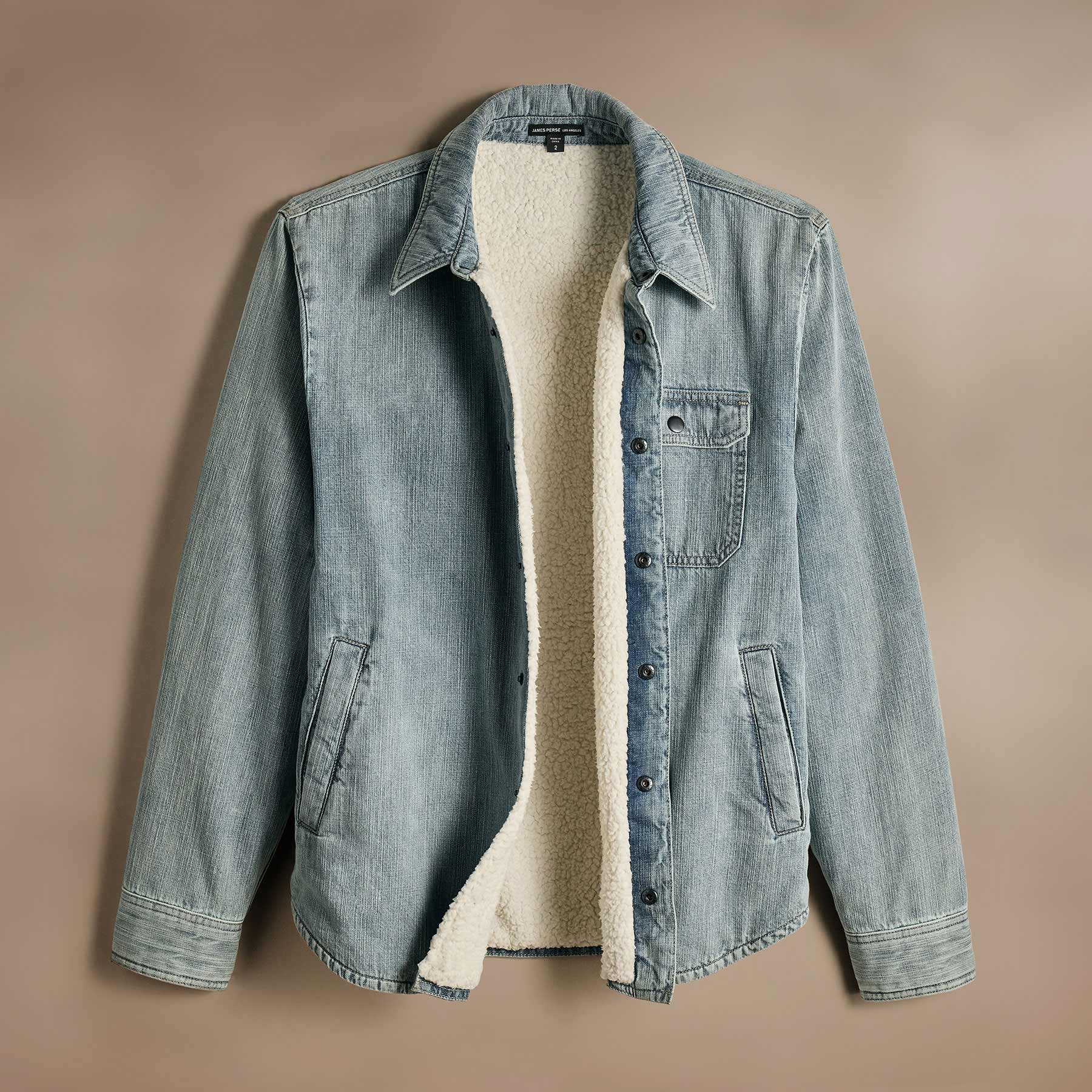 Bleach Wash Denim Sherpa Shirt Jacket for Men & Women - Cozy Winter Layering & Casual Outdoor Wear