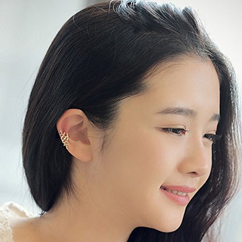 Crystal Punk Silver Wrap Ear Leaf Ear Cuff Stud Clip Earrings for Women - Gold One Size | Cartilage Earrings for Daily Wear, Parties & Gifts