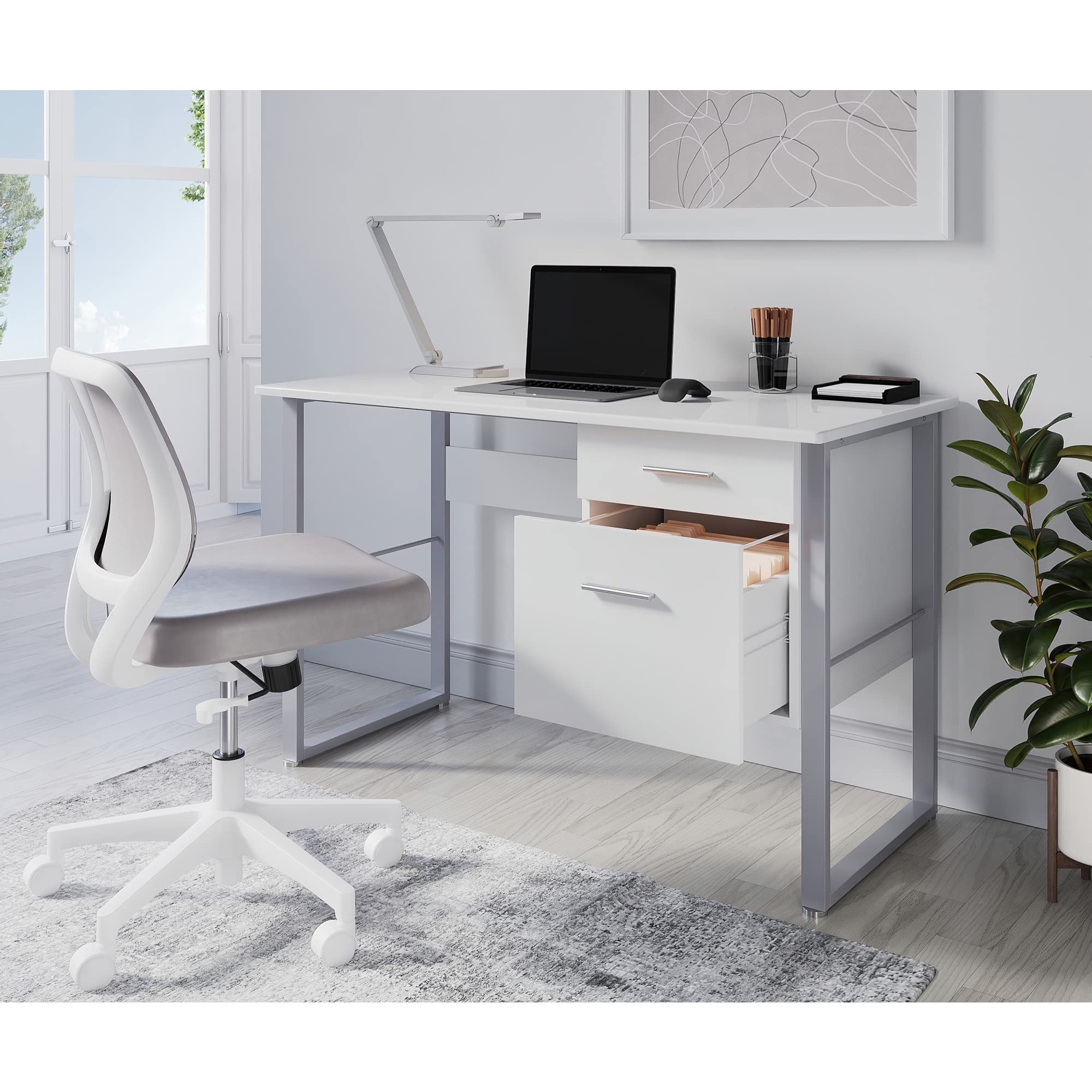 Realspace® Halton 48-Inch Wide White Computer Desk for Home Office, Gaming & Study - Modern Workstation with Durable Surface & Spacious Design