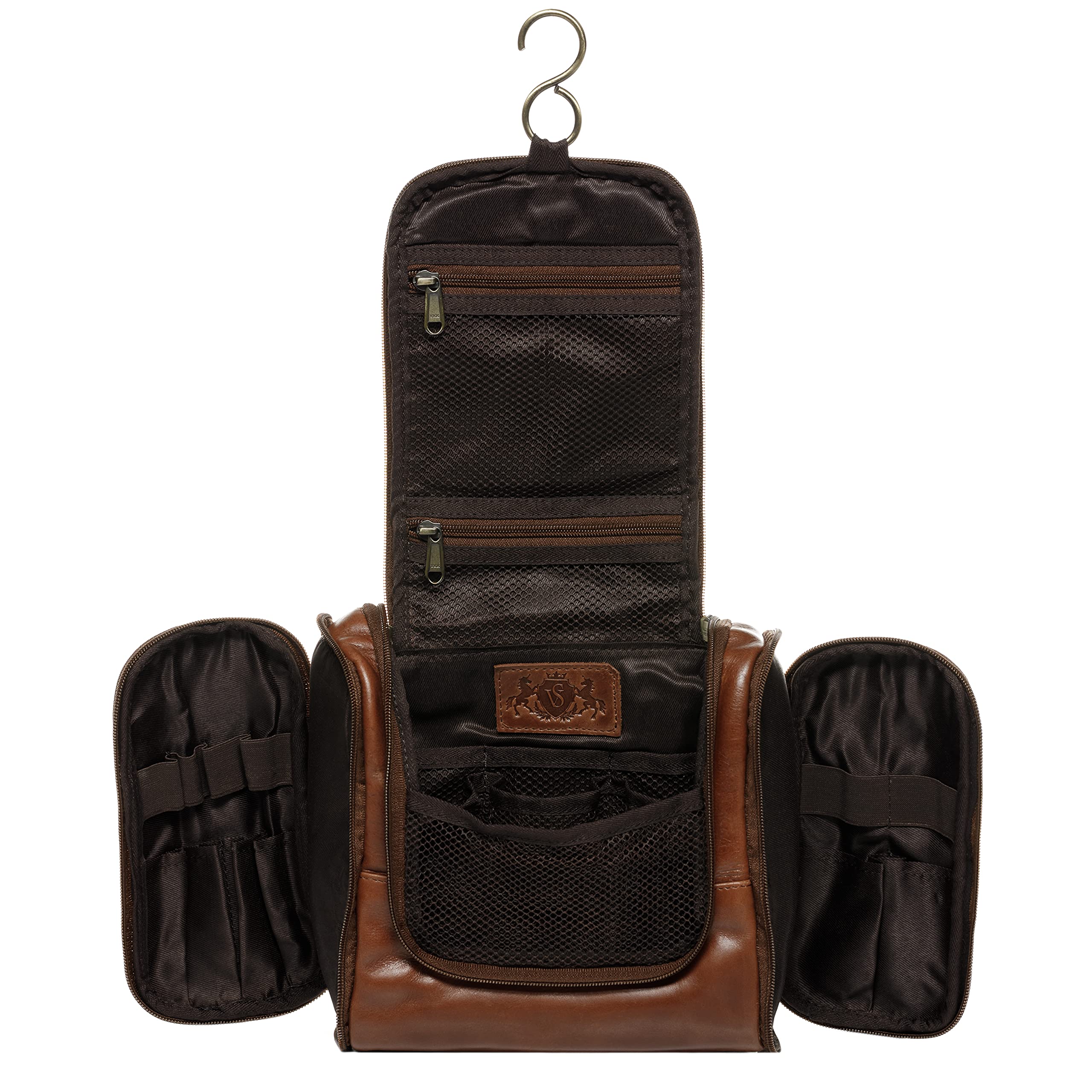 Premium Real Leather Toiletry Bag for Men & Women - SID & VAIN Dexter Large Travel Overnight Wash Gym Shaving Bag (Unisex, Brown) - Perfect for Travel, Gym, Camping & Daily Use