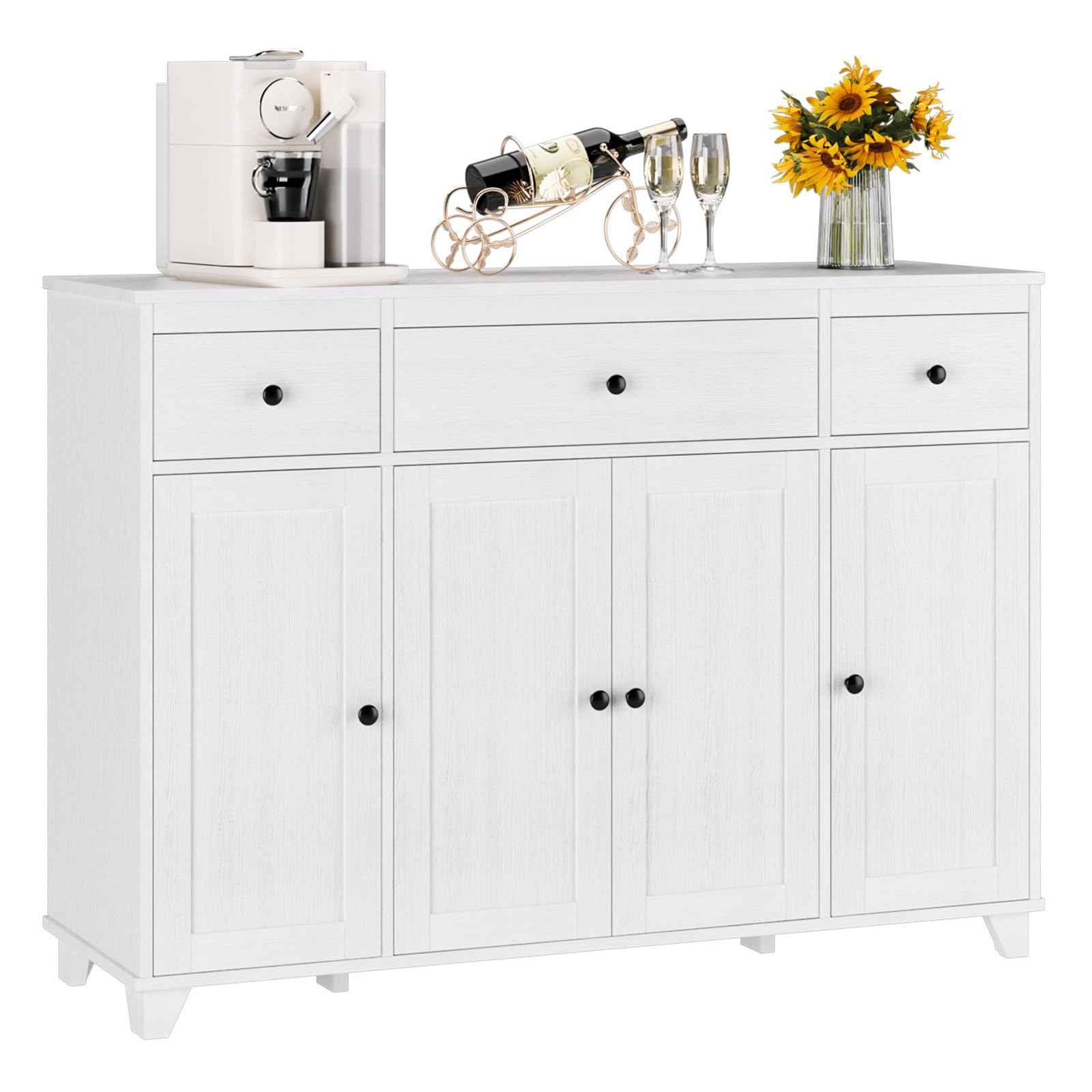 Modern White Buffet Cabinet with 3 Drawers & 4 Doors - 47