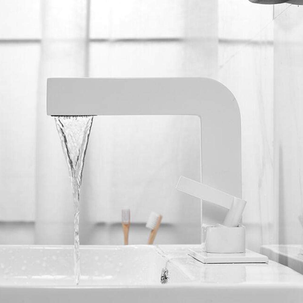 Waterfall Basin Mixer Tap - Single Hole Brass Bathroom Sink Faucet with Hot & Cold Water - White - Perfect for Modern Vanity, Under Counter Washbasin & Toilet Sink Installation