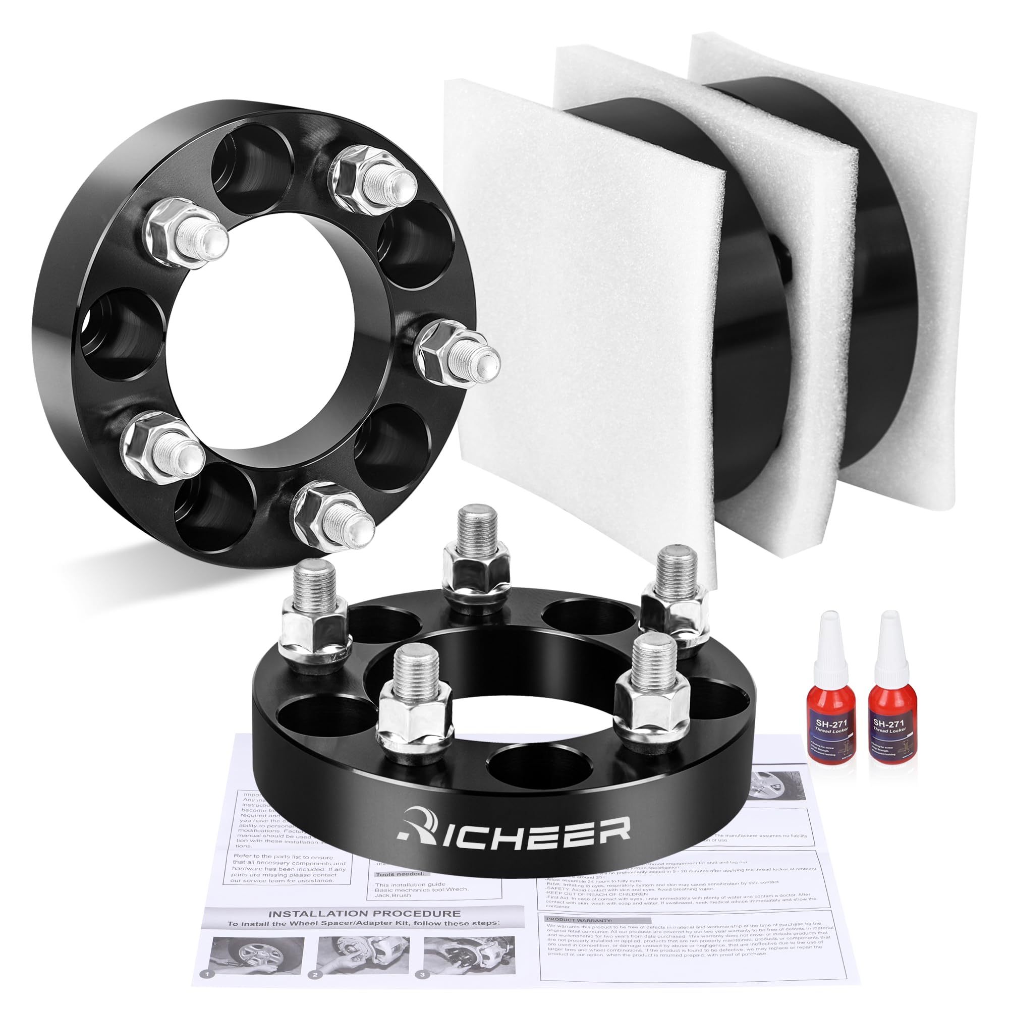 Richeer 5x4.5 Wheel Spacers 1 Inch (4PCS) - 5x114.3mm 5 Lug Forged Wheel Spacer with 1/2-20 Studs & 82.5mm Center Bore - Compatible with Jeep Wrangler YJ TJ XJ KJ KK ZJ, Ford Explorer Mustang Edge Ranger - Perfect for Off-Roading, Lifting & Custom Wheel Fitment