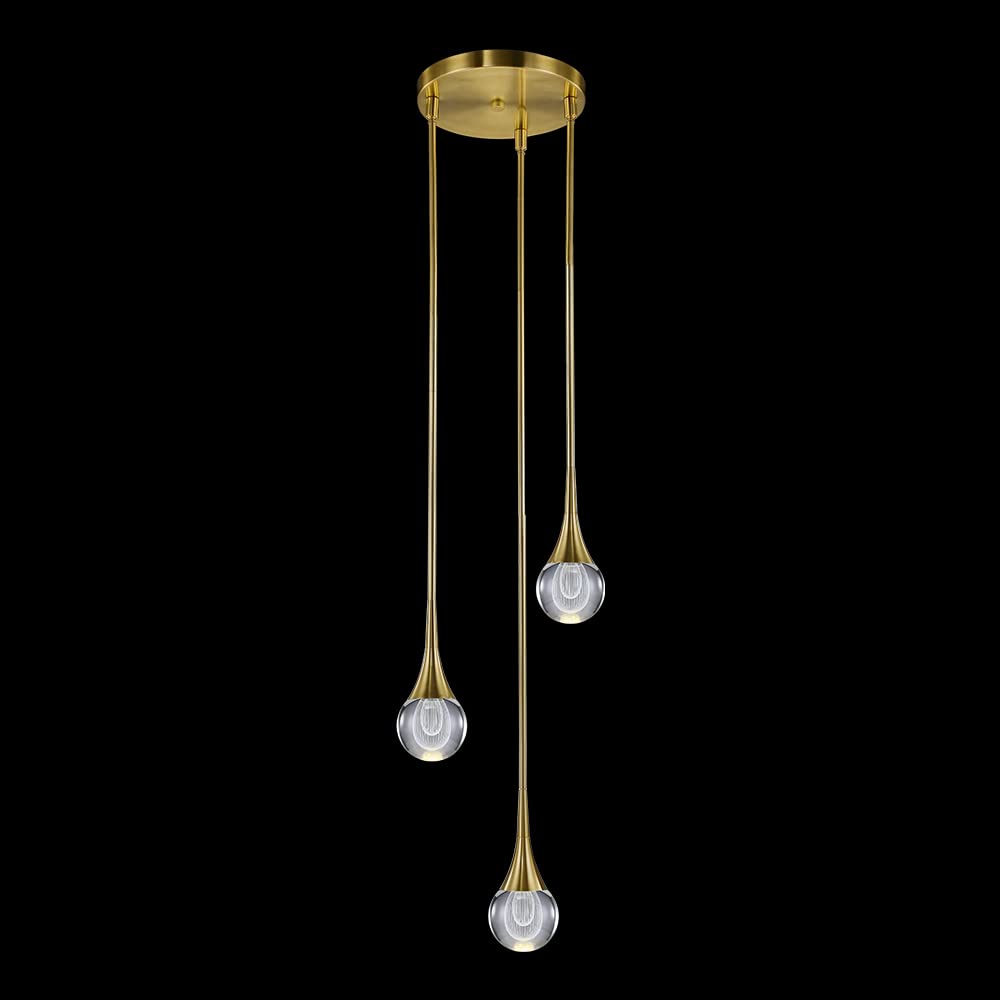 Modern 3-Lights Kitchen Island Pendant Lighting - Mini Globe LED Light Fixture in Gold Brushed Brass with Teardrop Crystal | Perfect for Dining Room, Breakfast Nook & Kitchen Counter Decor