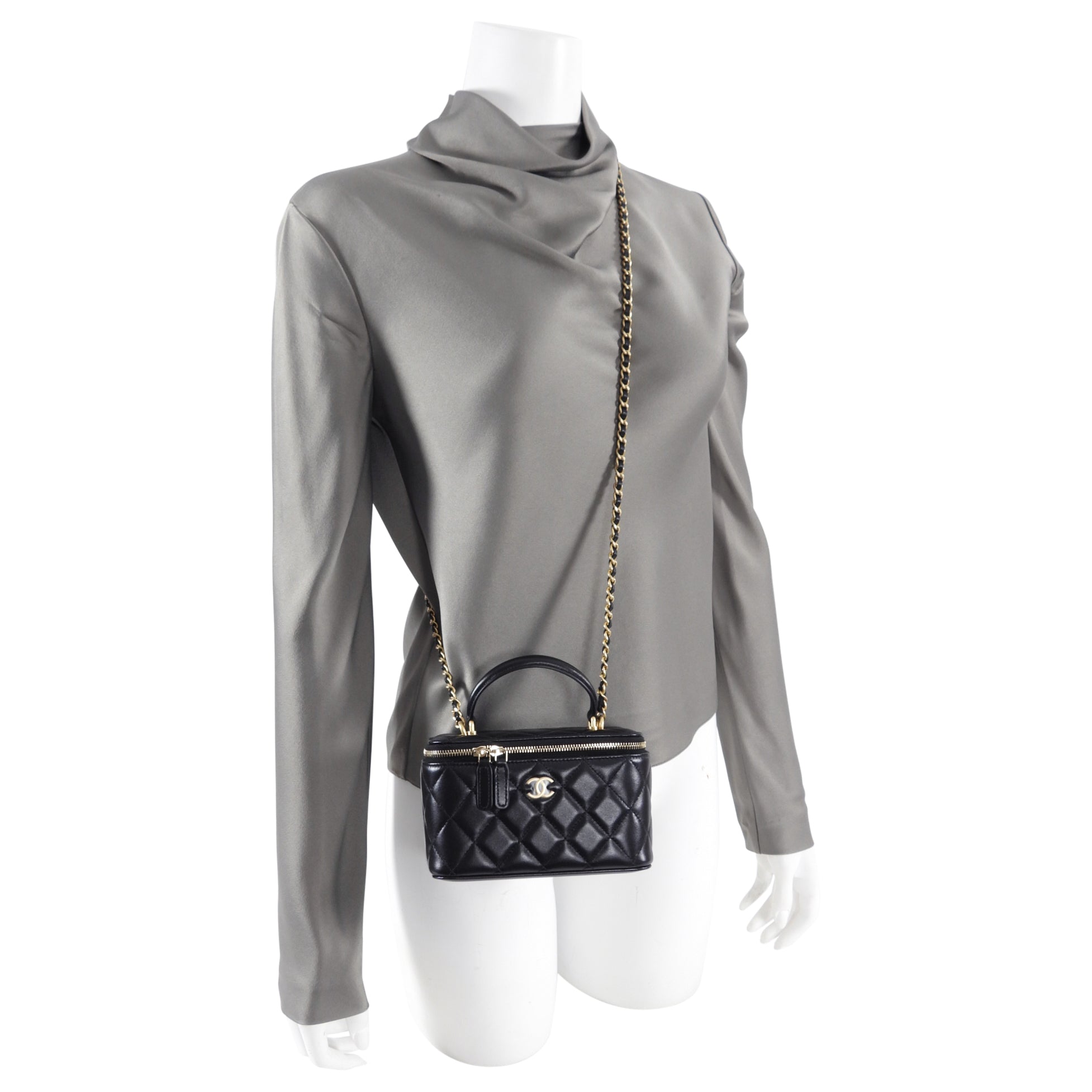 Chanel 21S Black Lambskin Classic Vanity Bag with Chain - Luxury Crossbody Purse for Women, Perfect for Evening Parties & Date Nights