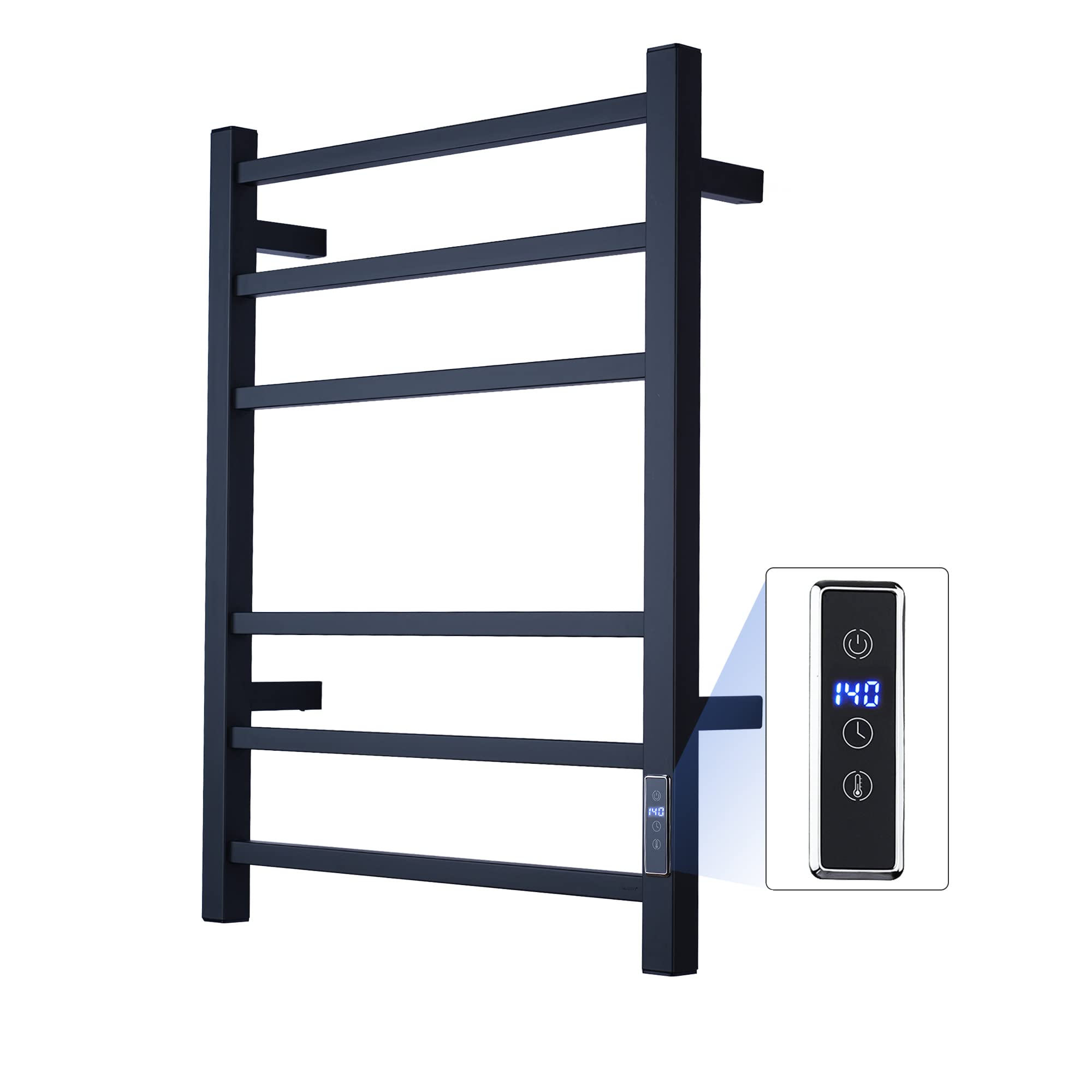 ETW13C Electric Heated Towel Rack - Wall Mounted Bathroom Towel Warmer with Built-in Timer, Black - Perfect for Spa, Luxury Bathroom & Home Comfort