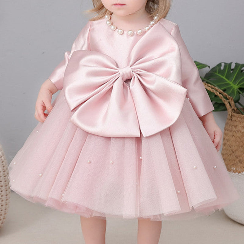 Baby Girl Formal Princess Dress with Bow - Toddler Birthday Party Gown | Elegant Flower Girl Dress for Weddings, Parties & Special Occasions