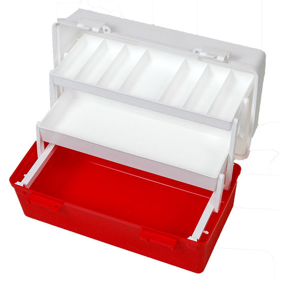 Large Two-Tray Red and White Plastic First Aid Kit - Portable Emergency Medical Box for Home, Car, Office, and Outdoor Safety