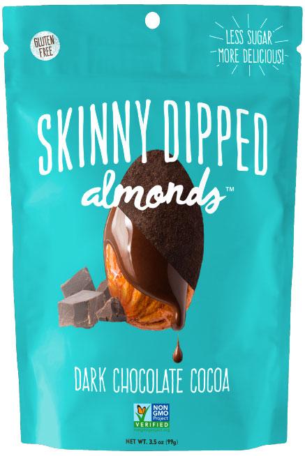 SkinnyDipped Dark Chocolate Cocoa Almonds - Low Sugar Healthy Snacks for Weight Loss, Keto & Vegan Diet - Perfect for Office, Gym & Travel Snacking