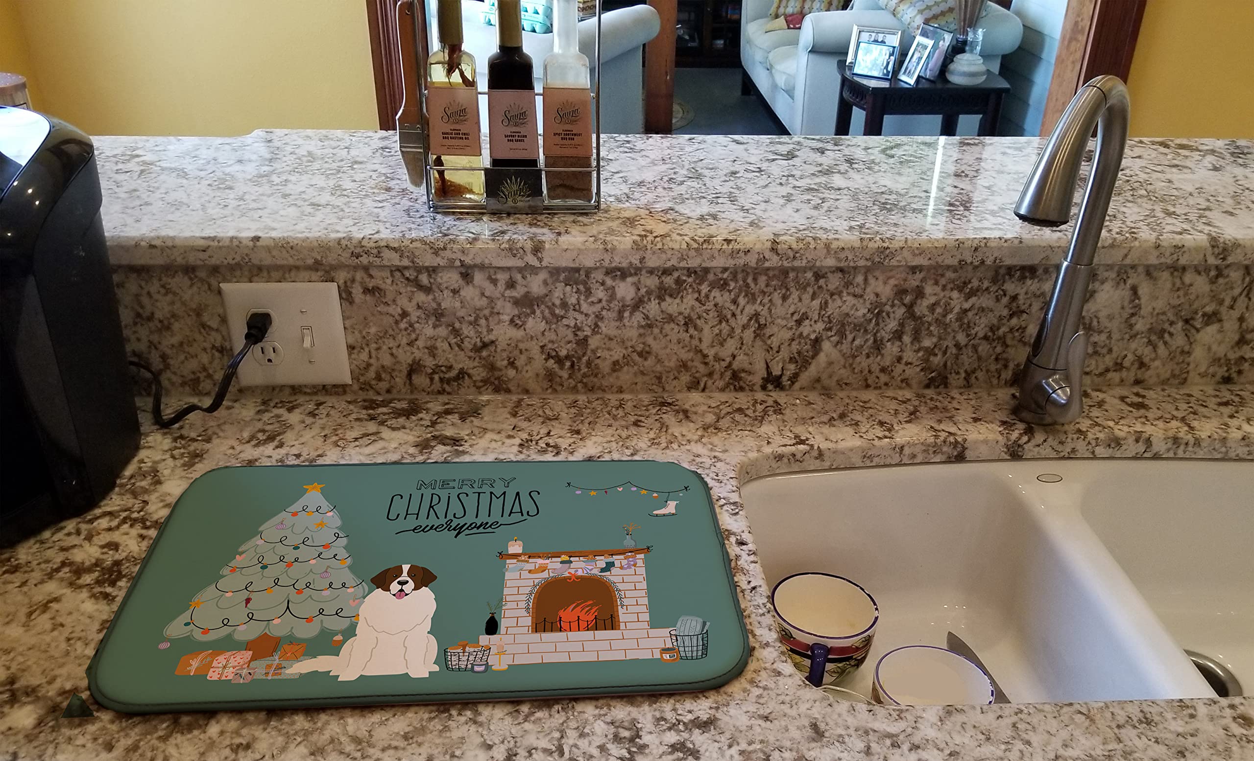 Moscow Watchdog Christmas Dish Drying Mat - Absorbent Kitchen Counter Pad (14x21