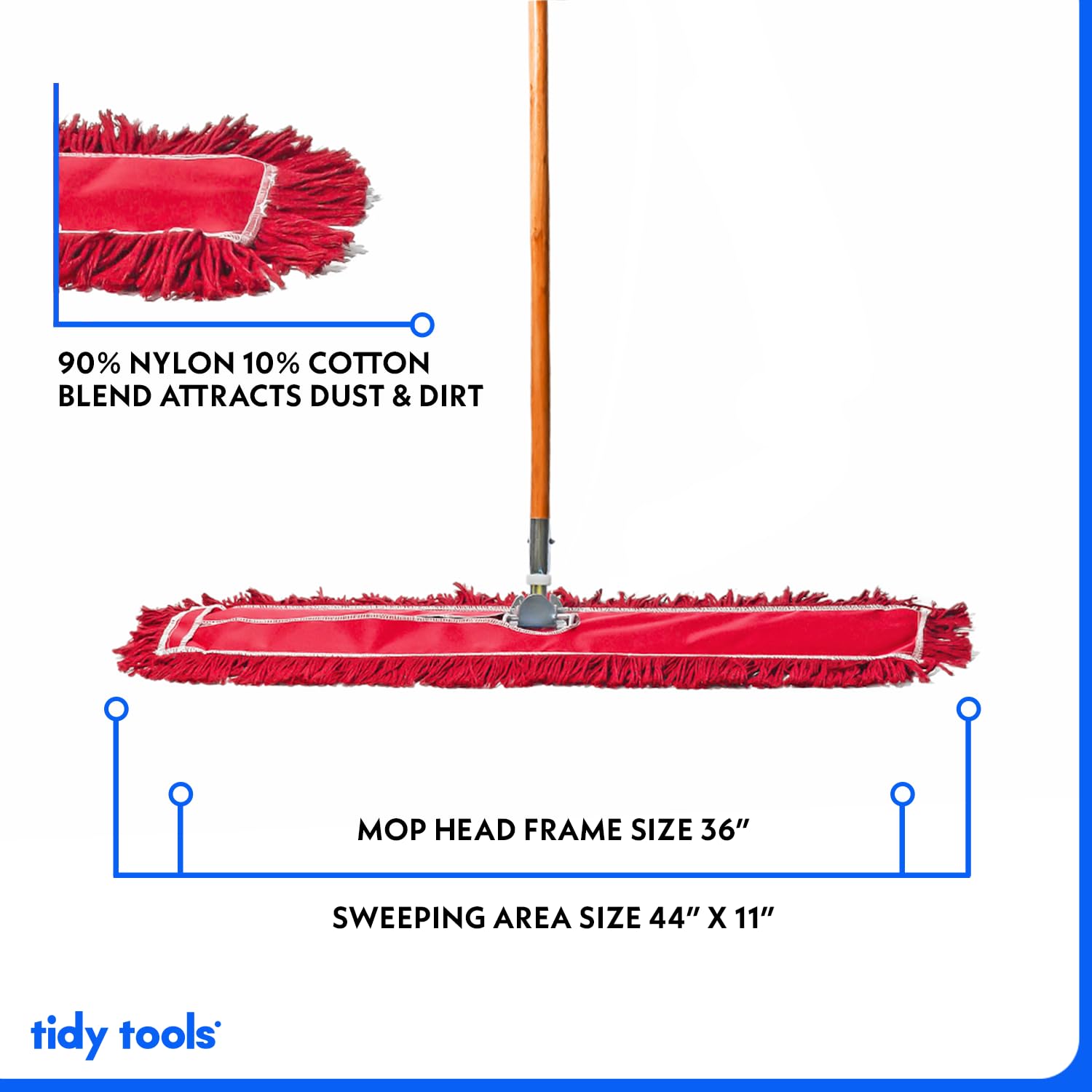 36 Inch Red Dust Mop with Wood Handle & 2 Refills - Heavy Duty Floor Cleaning Kit for Hardwood, Tile & Laminate Floors - Home & Commercial Use