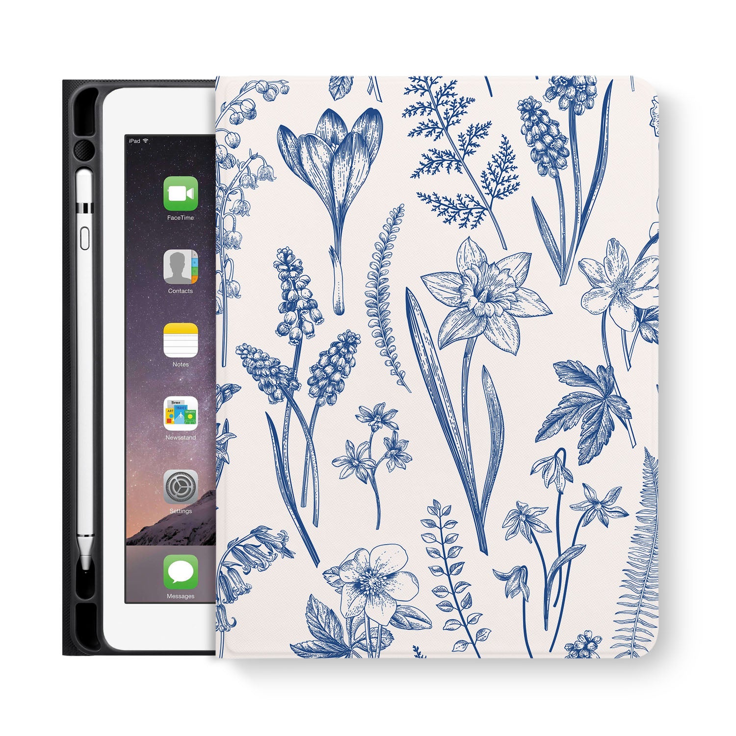 Premium iPad Folio Case with Elegant Floral Design - Slim Protective Cover for iPad 6th/7th/8th/9th Gen - Perfect for Work, School & Travel