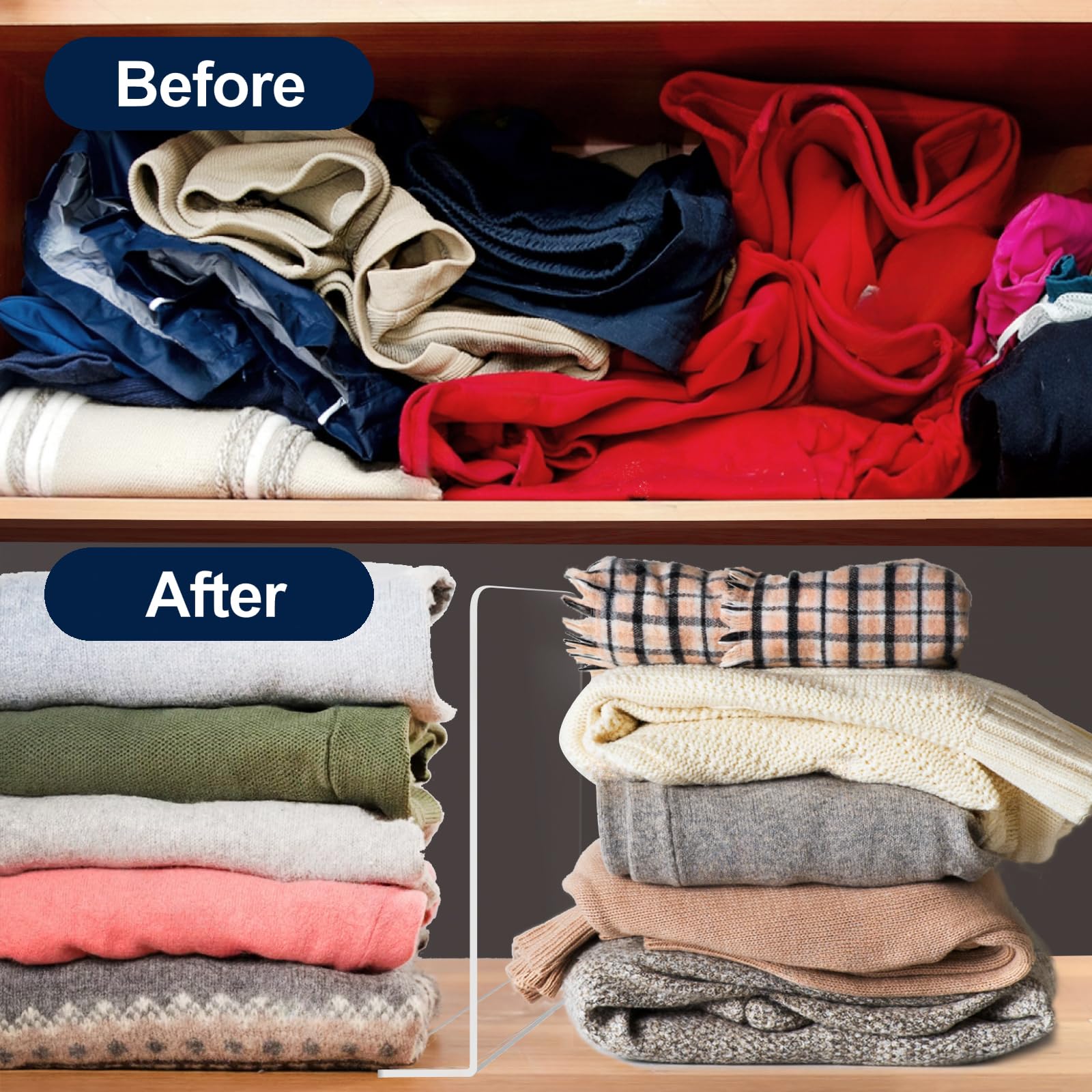 8-Pack Clear Acrylic Shelf Dividers for Closet Organization - 8 Inch Tall Plastic Shelf Organizers for Sweaters, Cabinets & Shelves | Perfect for Wardrobe, Pantry & Retail Display Organization