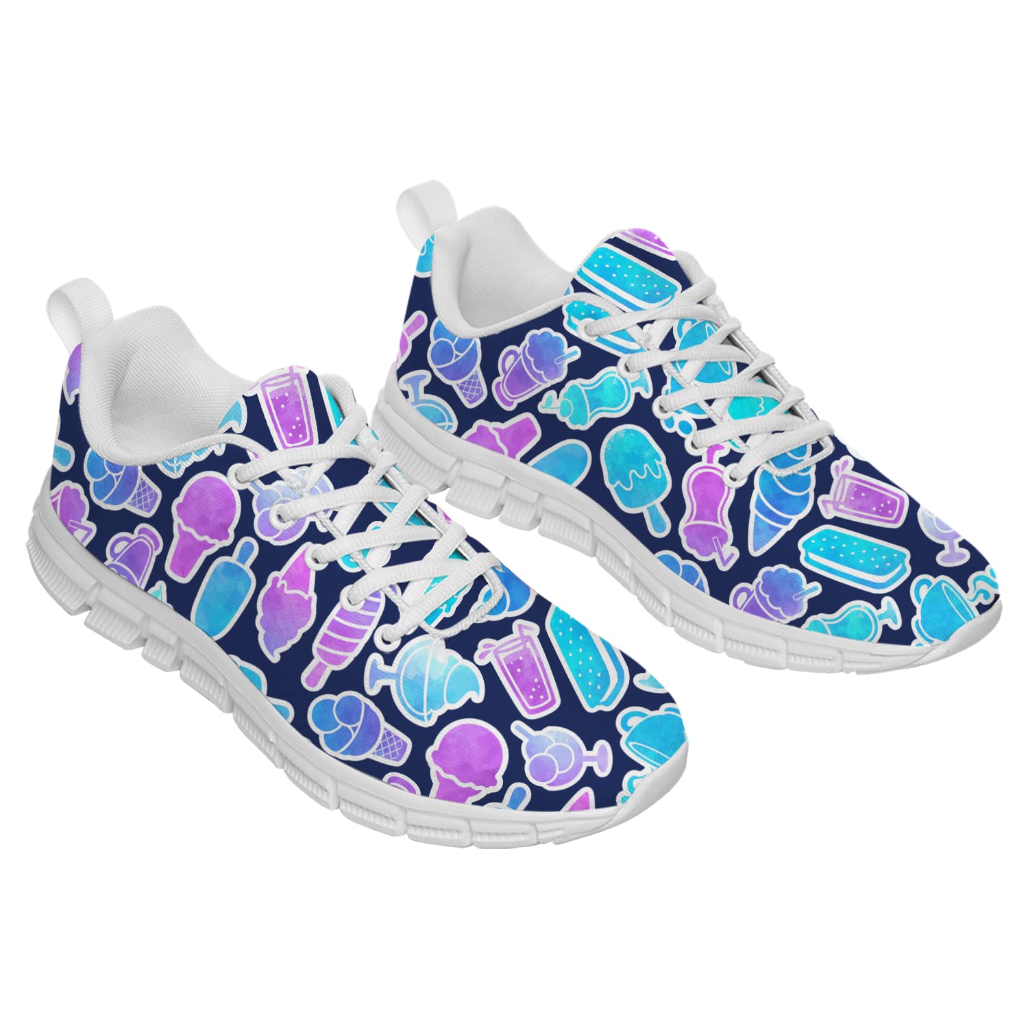 Women's Men's Girls' Ice Cream Print Running Sneakers - Melted Ice Cream with Sprinkles Design Tennis Walking Shoes - Perfect for Parties, Gifts & Casual Wear - Men's Size 11, Women's Size 13 - Fun Summer Fashion Footwear for Beach, Park & Outdoor Activities