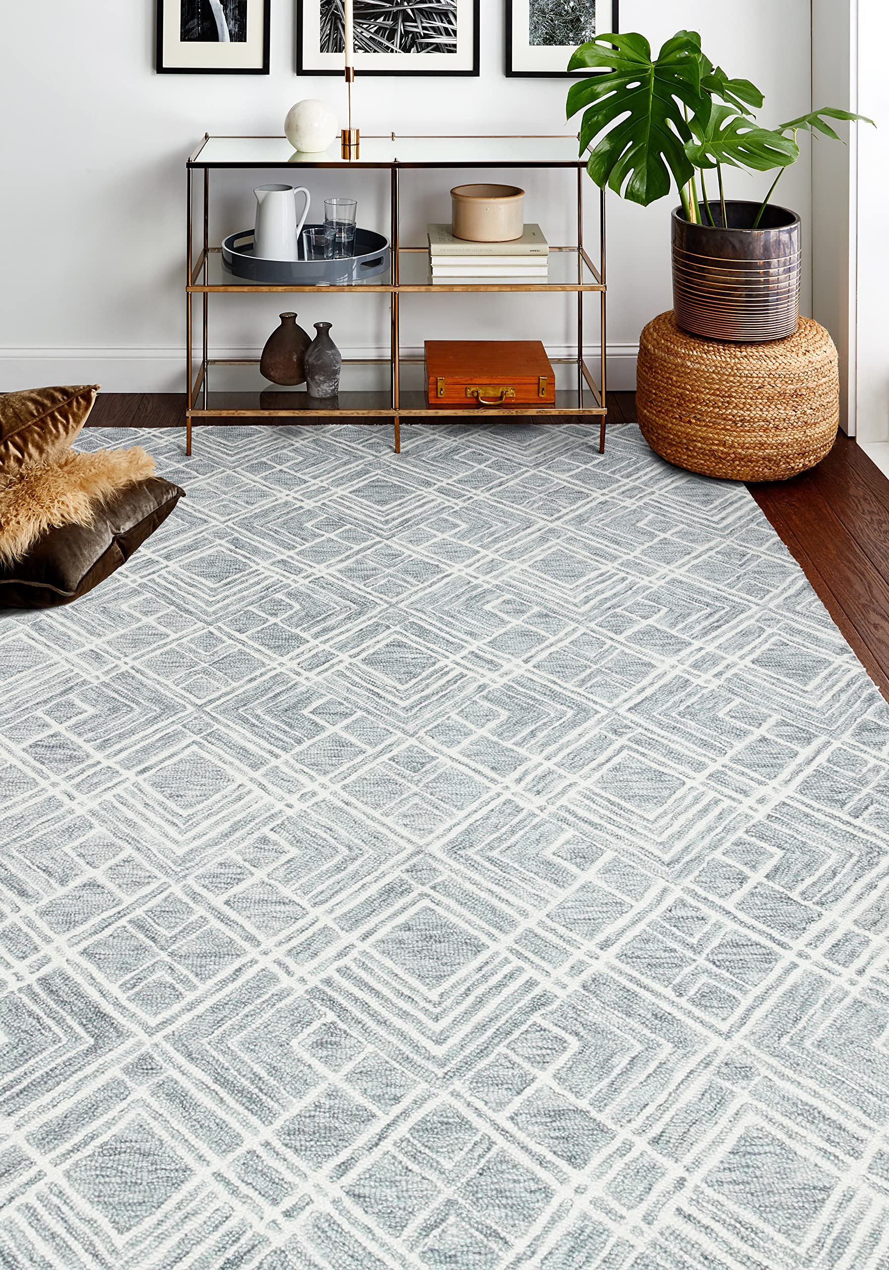 Bashian Collection 5’ x 7.6’ Silver Luxury Hand-Tufted Wool Area Rug - Soft Living Room Carpet, Entryway Runner, Bedroom Decor - Perfect for Modern Home & Office Spaces