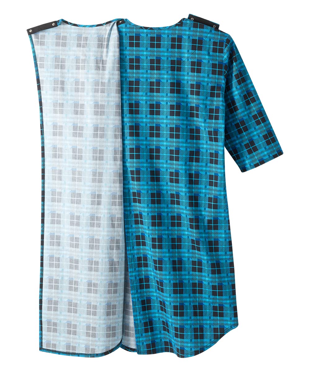 Adaptive Open Back Flannel Nightgown for Elderly Men - Snap Closure Nightgown with Dome Fastener | Comfortable Sleepwear for Seniors & Post-Surgery Recovery