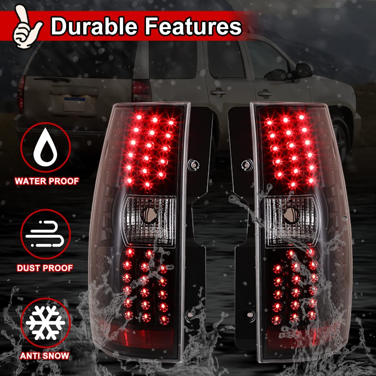 Nixon Offroad LED Tail Lights for Chevrolet Suburban & Tahoe 2007-2014 - Glossy Black Housing with Clear Lens - Replacement Rear Lamps Assembly | Perfect for Off-Roading, Night Driving & Vehicle Customization