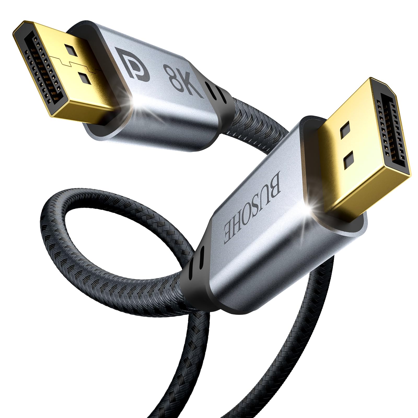 BUSOHE 8K DisplayPort Cable 1.4 (2M/6.6ft) - 8K@60Hz, 4K@144Hz, 2K@240Hz, 32.4Gbps, HDR, FreeSync, G-Sync - Compatible with Gaming Monitors, PCs, Laptops, TVs - Perfect for 8K Gaming, 4K Video Editing & Home Theater Setup